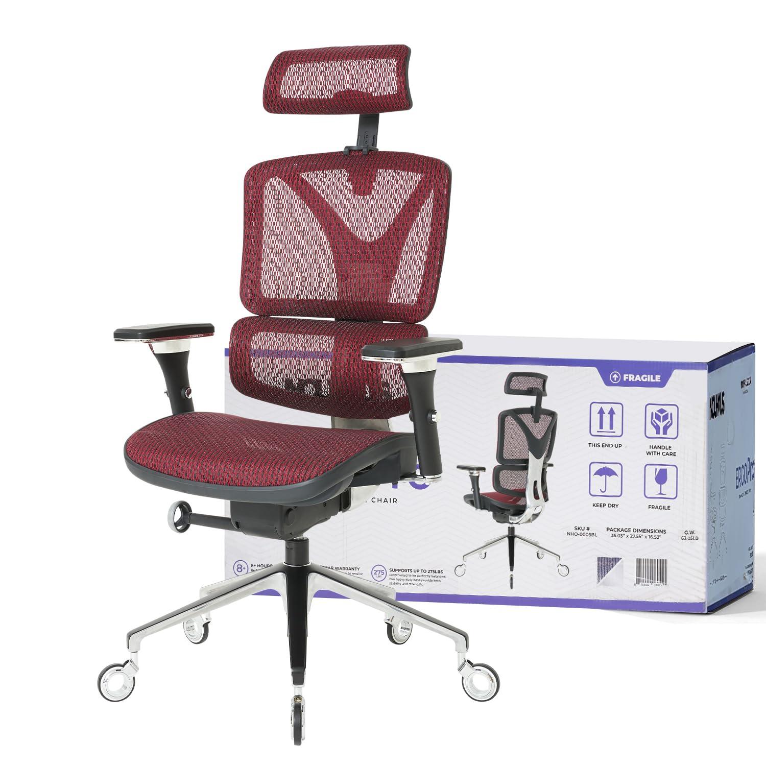 Nouhaus Inc Nouhaus Ergonomic Office Chair Lumbar Support Aluminum Alloy Backrest, Big and Tall Mesh Computer Desk Chair with Adjustable Headrest, 4D Armrest and Premium Wheels