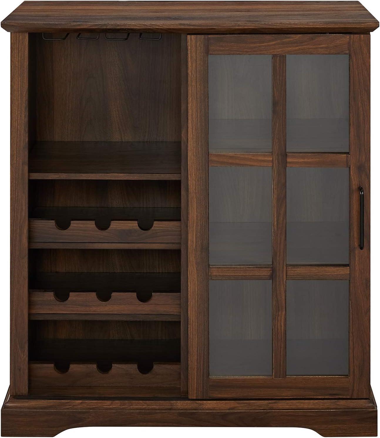 Transitional Dark Walnut 36" Sliding Glass Bar Cabinet