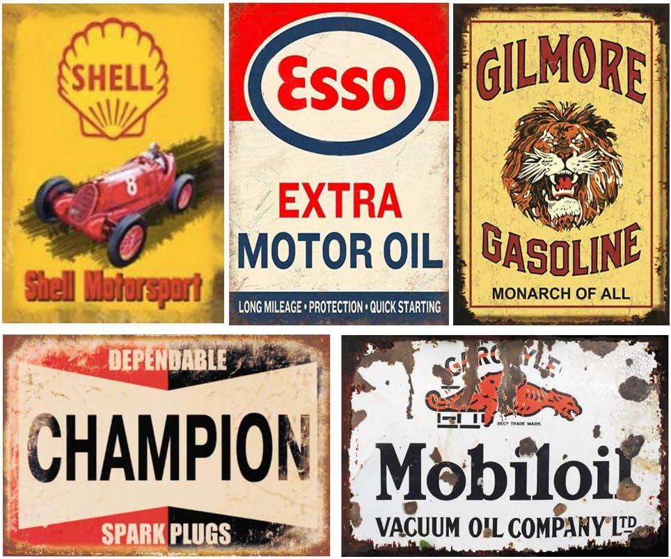 Reproduced Vintage Tin Sign Pack, Gas Oil Retro Advert Antique Metal Signs for Garage Man Cave Bar Kitchen, Nostalgic Car Decor, 8x12 Inch (35 Pieces A)
