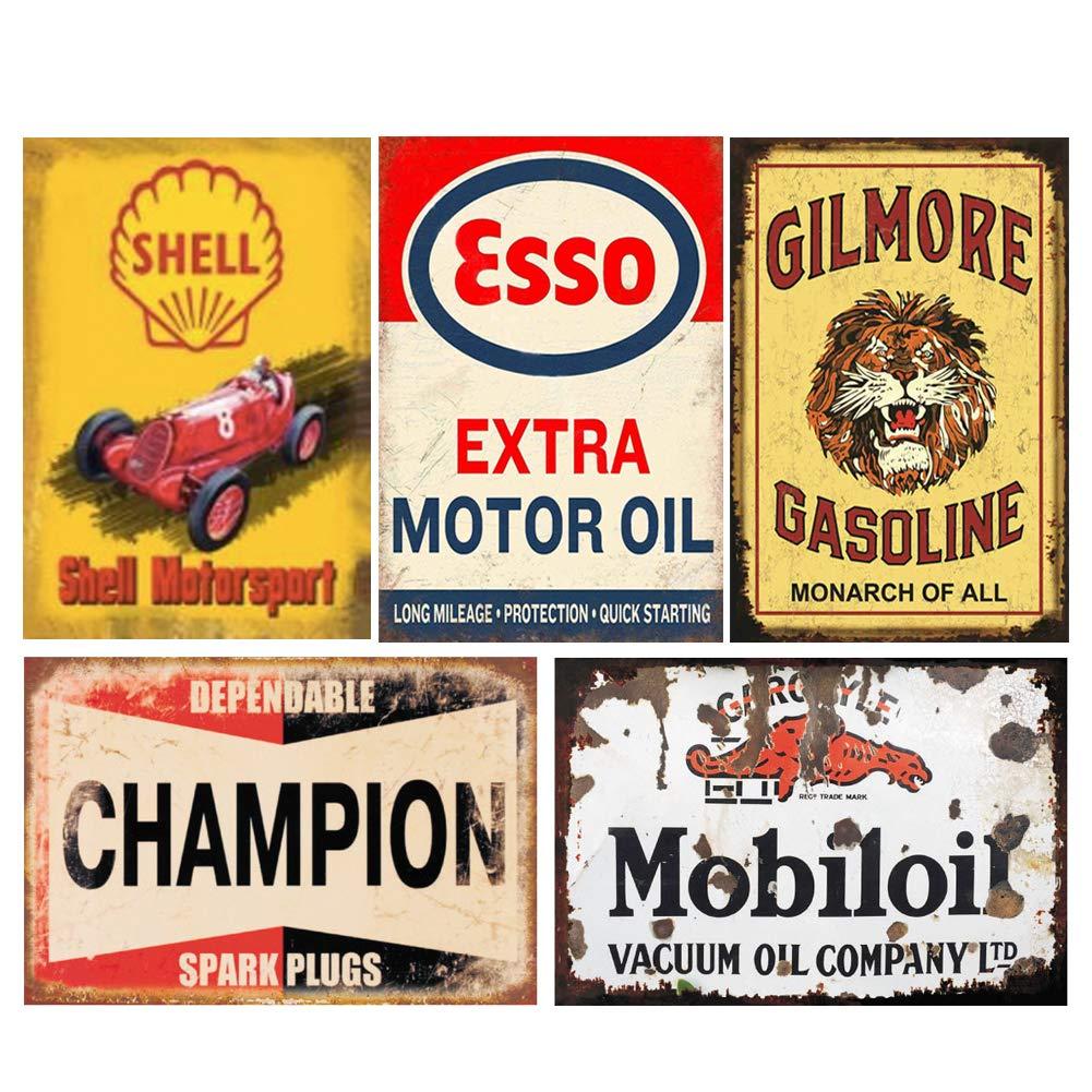 Reproduced Vintage Tin Sign Pack, Gas Oil Retro Advert Antique Metal Signs for Garage Man Cave Bar Kitchen, Nostalgic Car Decor, 8x12 Inch (35 Pieces A)