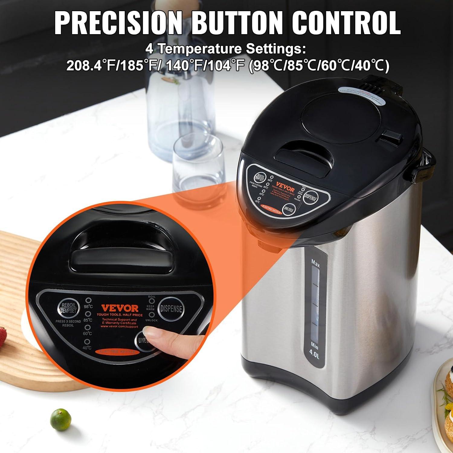 VEVOR Hot Water Dispenser, Adjustable 4 Temperatures Water Boiler and Warmer, 304 Stainless Steel Countertop Water Heater, 3-Way Dispense for Tea, Coffee and Baby Formula, 4L/135 oz