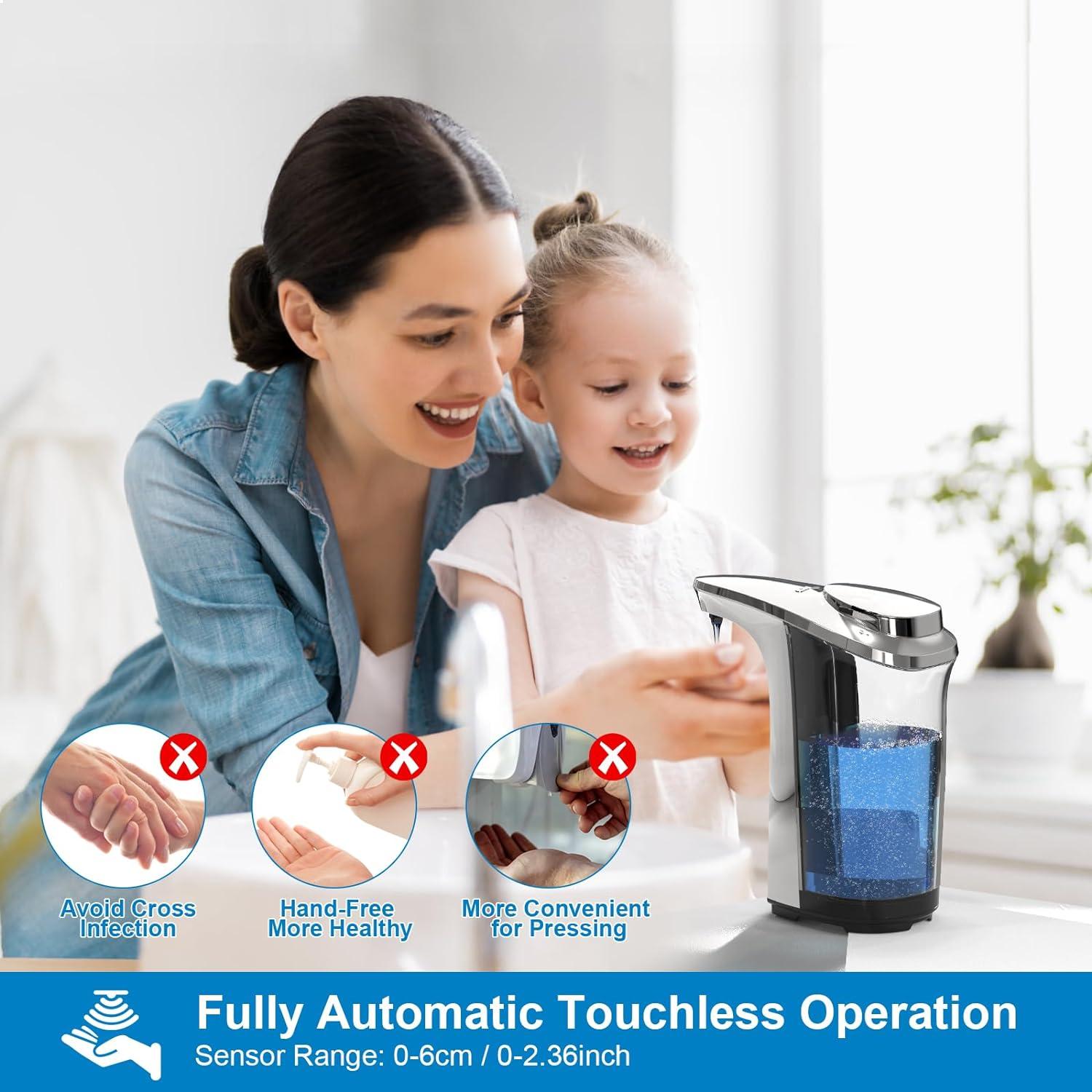 Silver Automatic Touchless Soap Dispenser with Adjustable Levels