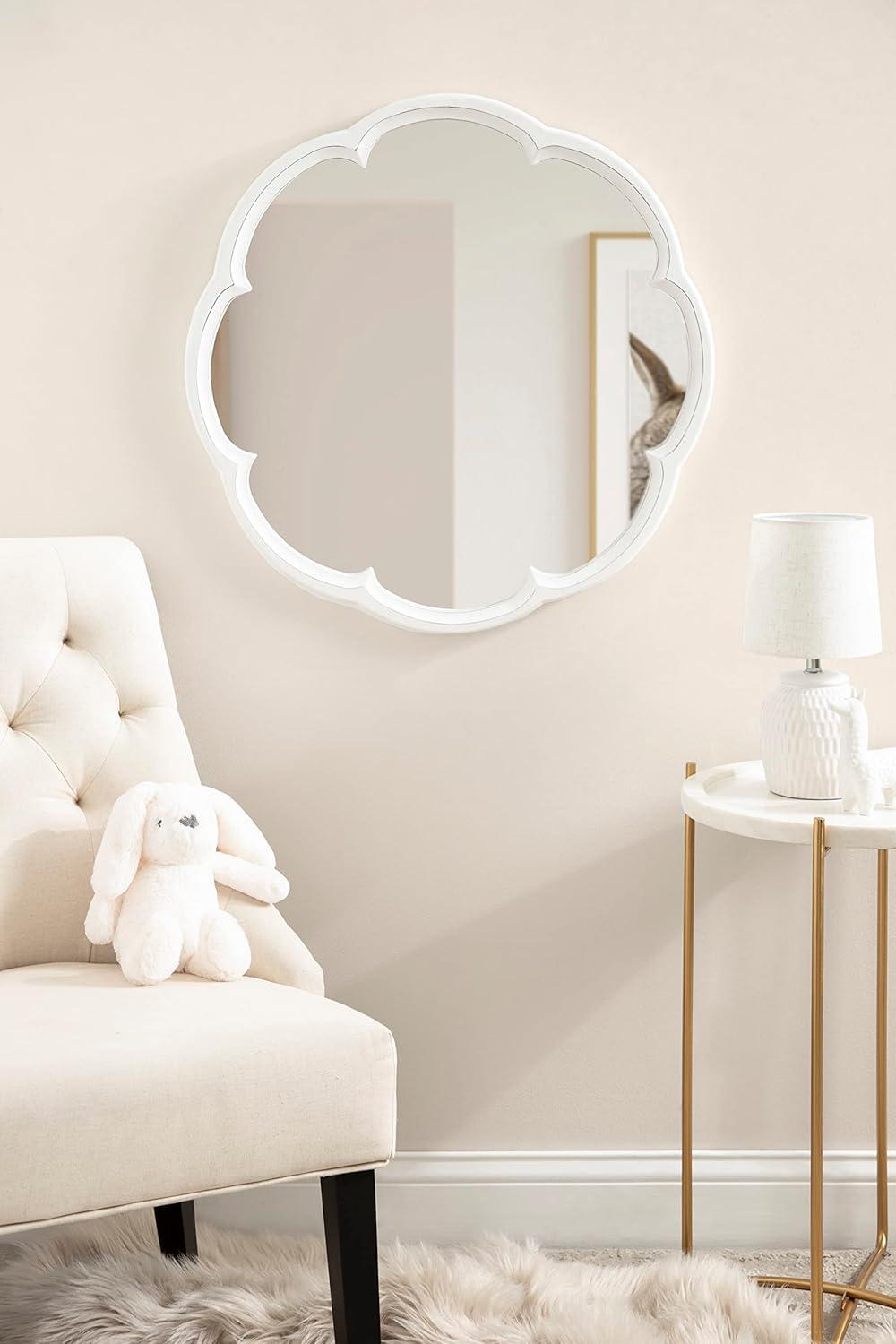 Kate and Laurel Maren Scalloped Wall Mirror, 26" Diameter, White