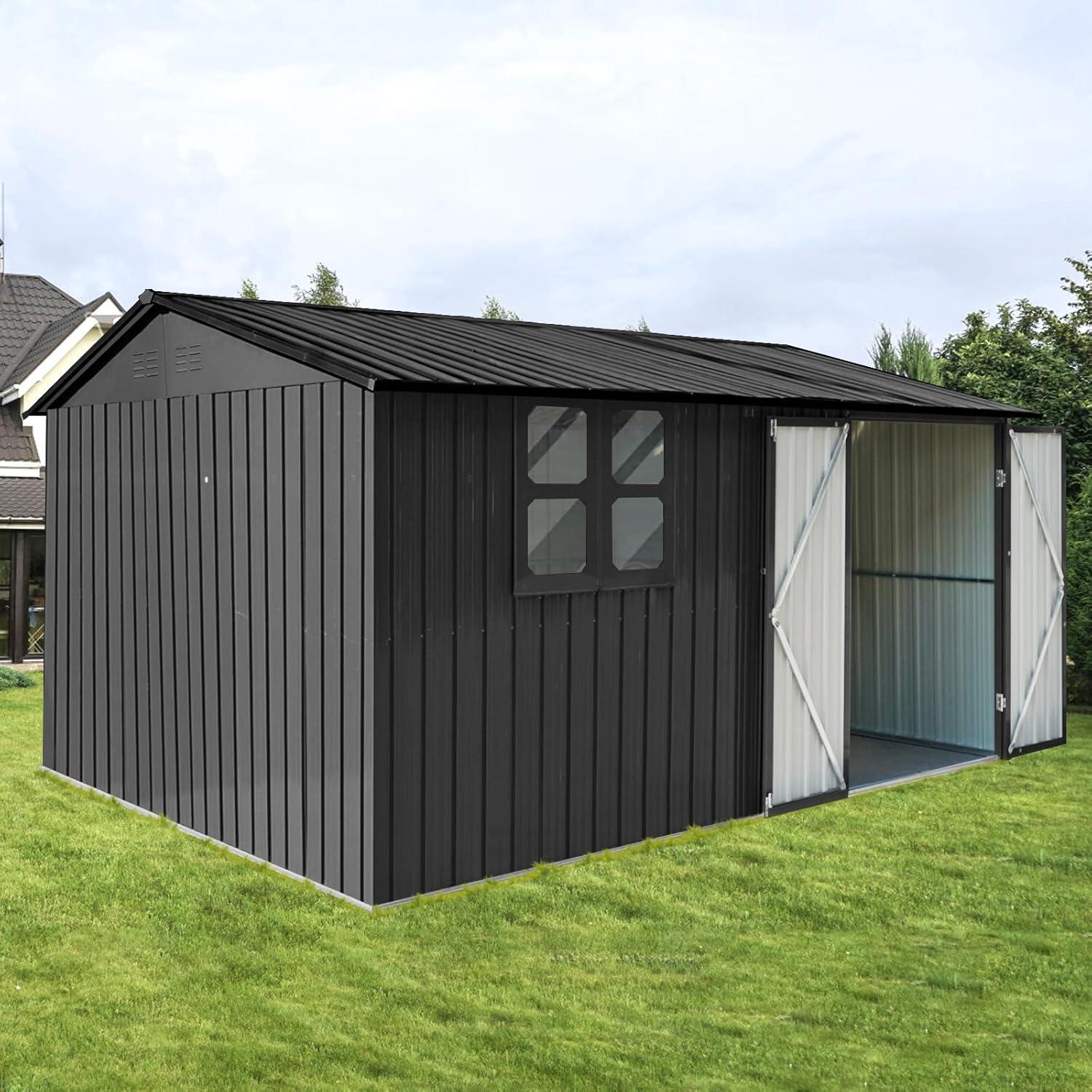 10' x 12' Black Aluminum Outdoor Storage Shed with Windows