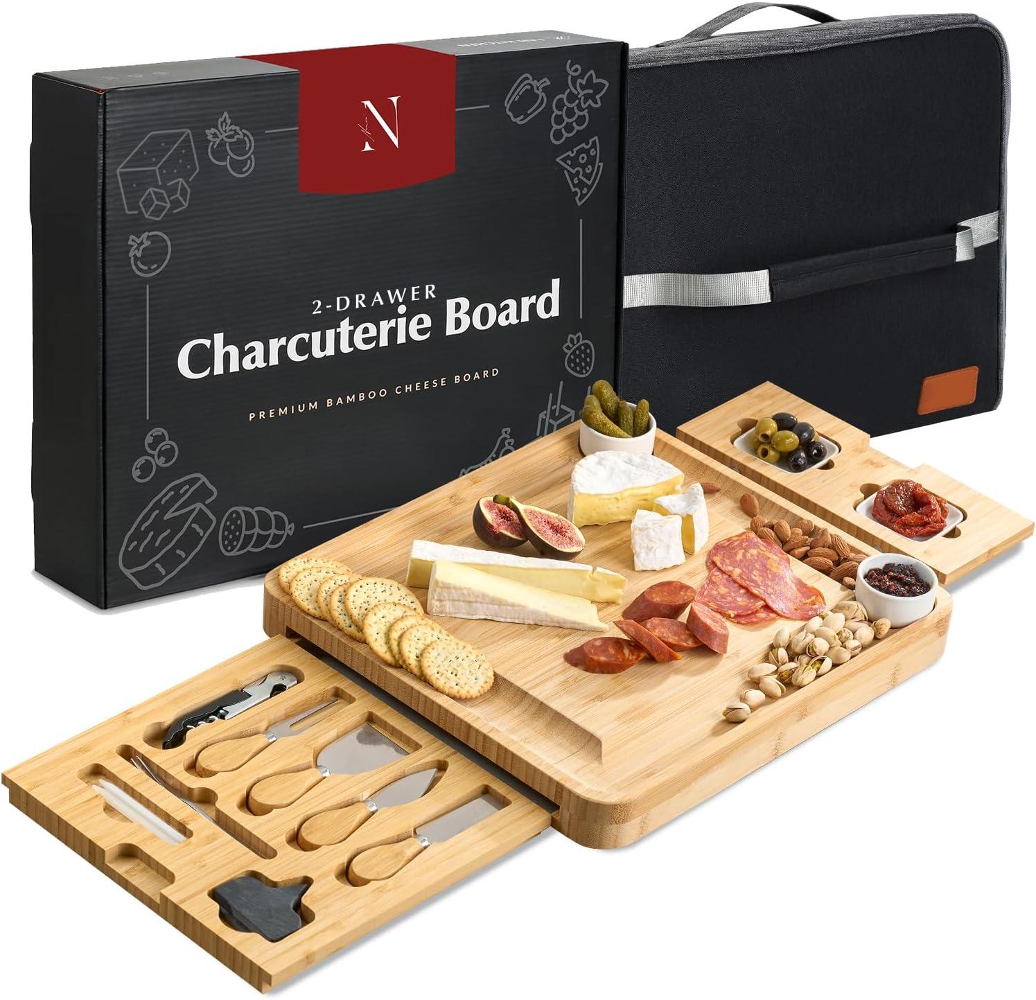 Large Bamboo Charcuterie Board Set with Insulated Bag