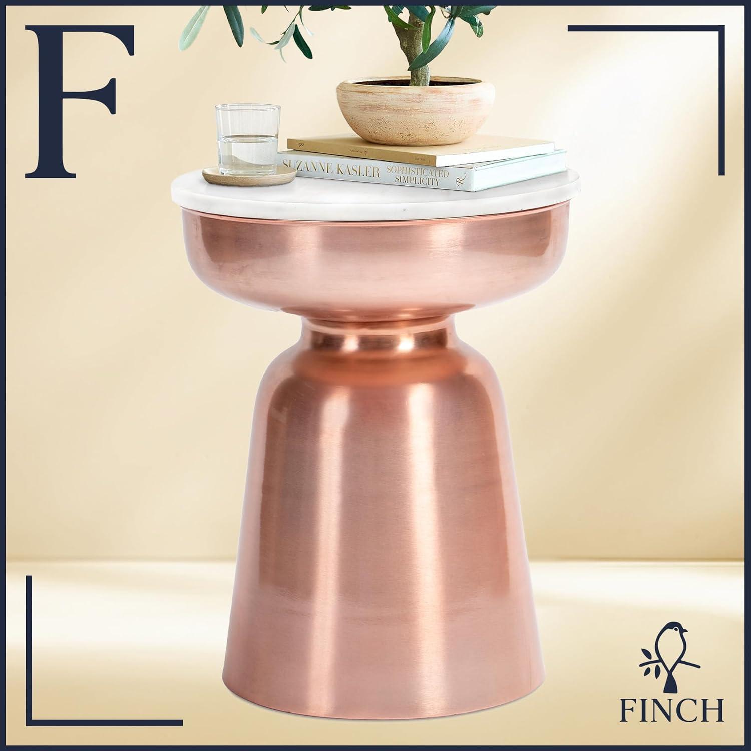 Finch Adler Metal Accent Side Table 16 Hourglass Shape Ivory White Rose Gold