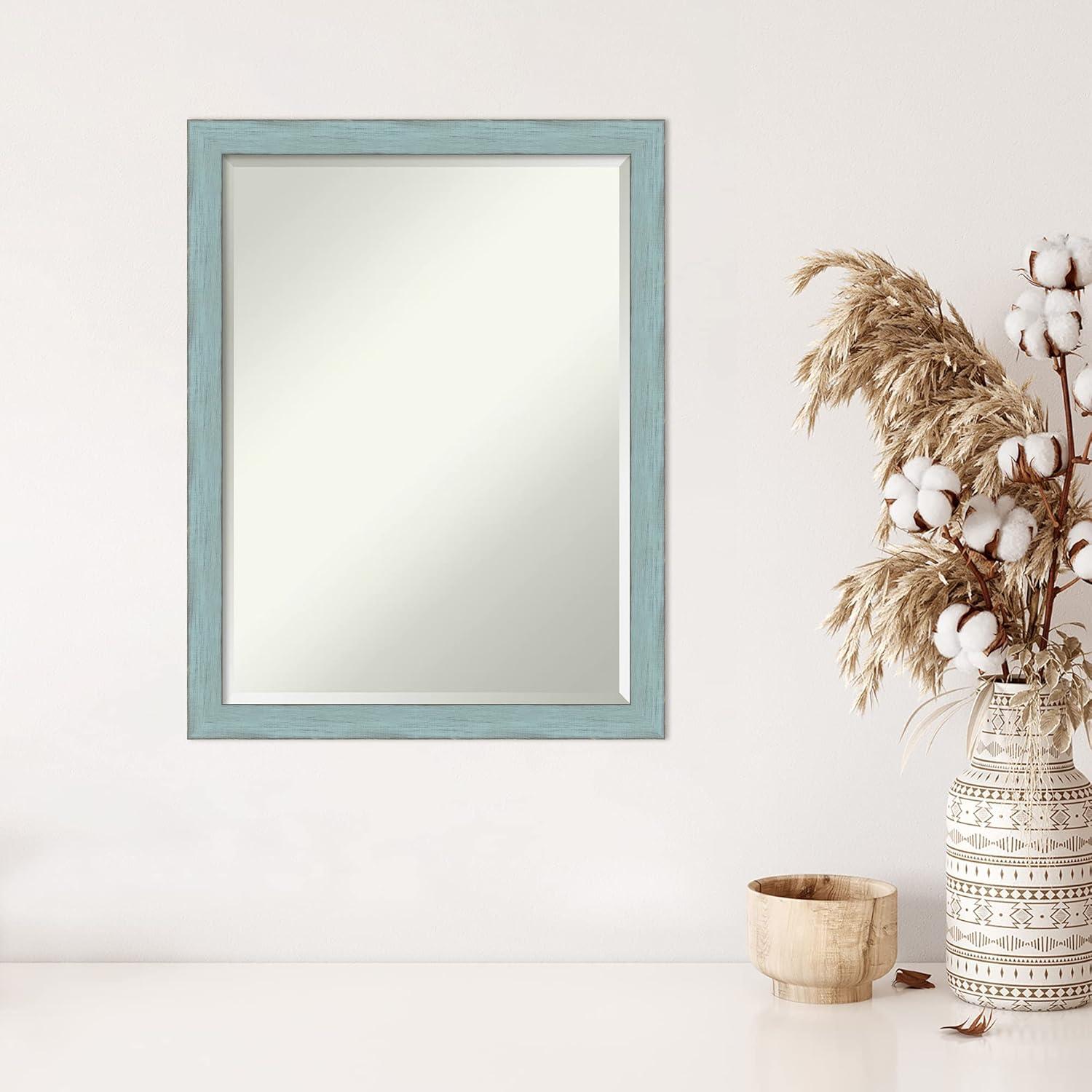 Amanti Art Beveled Wood Wall Mirror - Sky Blue Rustic Frame Outer Size: 20 x 26 in