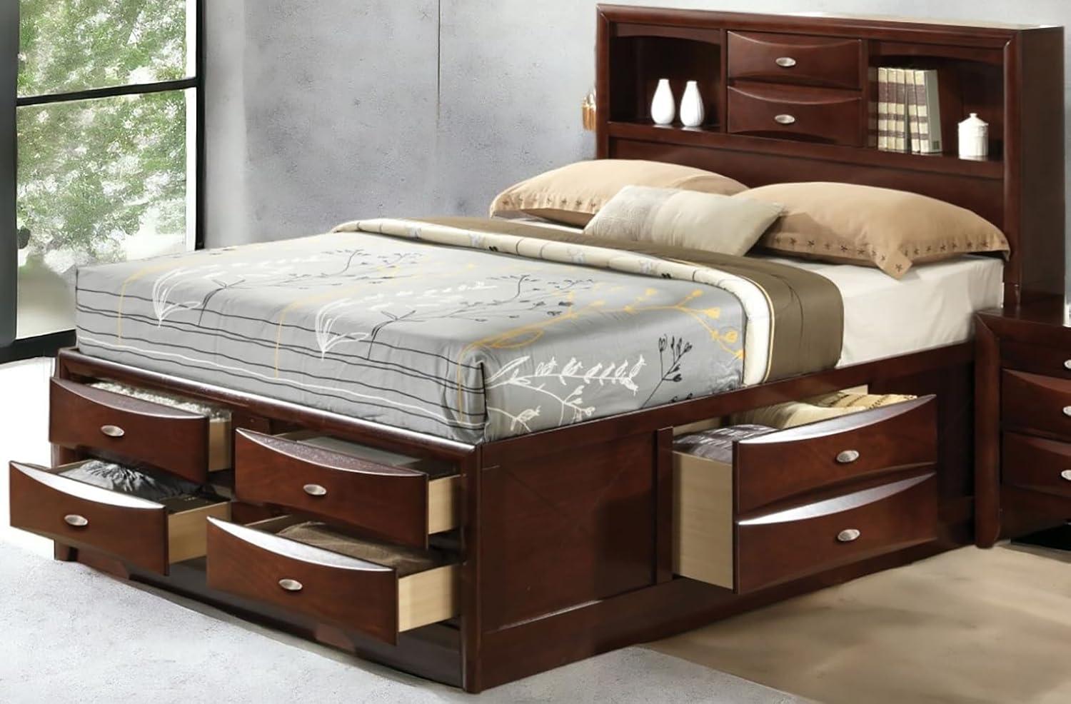 Ireland 91" Queen Bed Espresso - Acme Furniture: Brushed Nickel Hardware, Platform Storage, Microfiber Upholstery