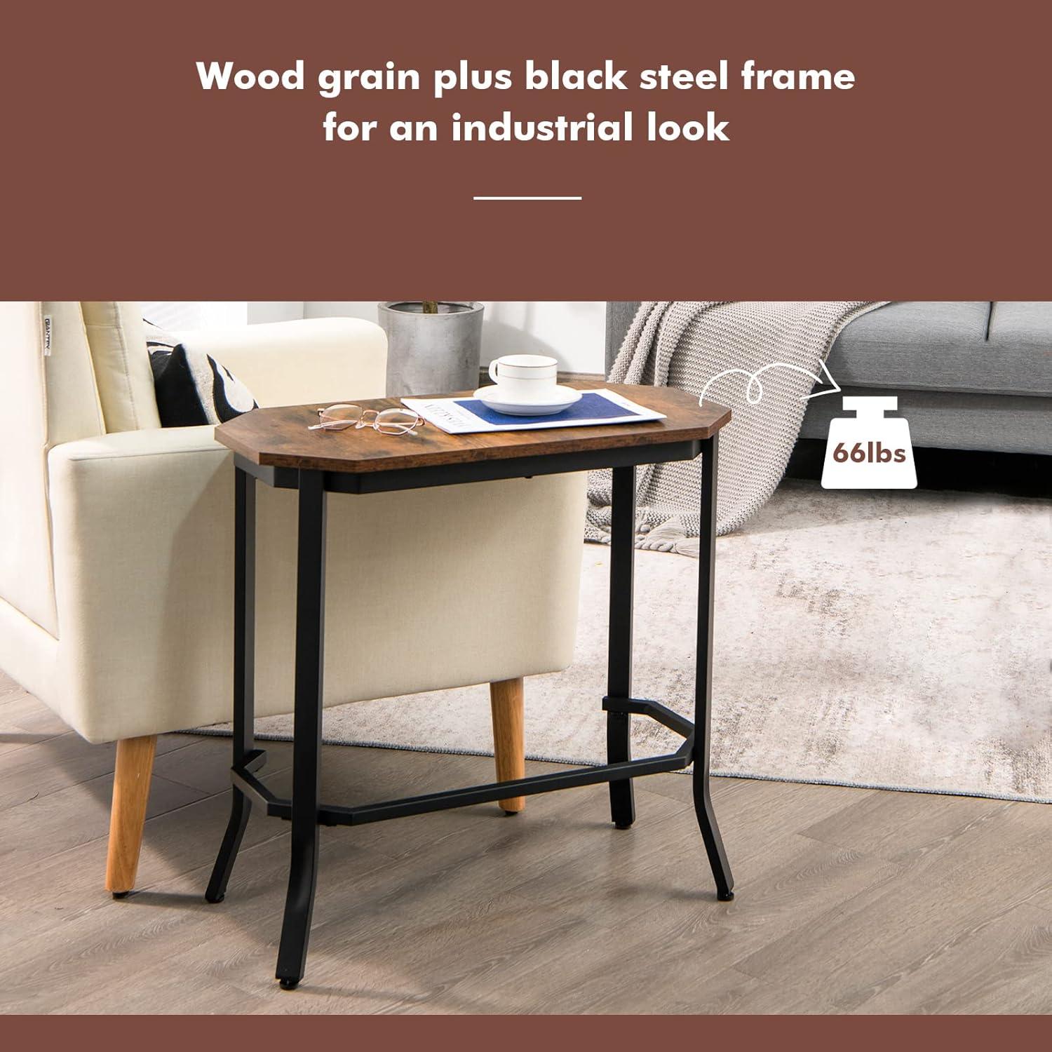 Narrow End Table Industrial Slim Sofa Side Table with Steel Frame