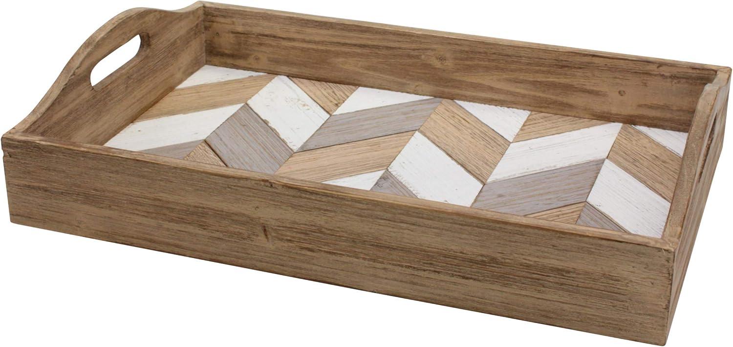 18" x 12" Country Rustic Wooden Chevron Serving Tray Brown - Stonebriar Collection:Cutout Handles