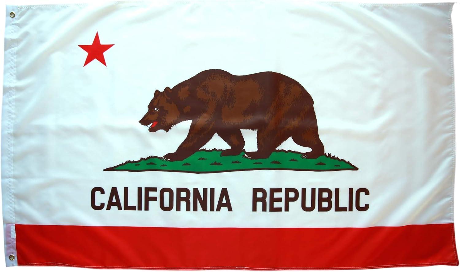 California Flag Printed Polyester Rectangular Canvas Heading Brass Grommets 3ft x 5ft