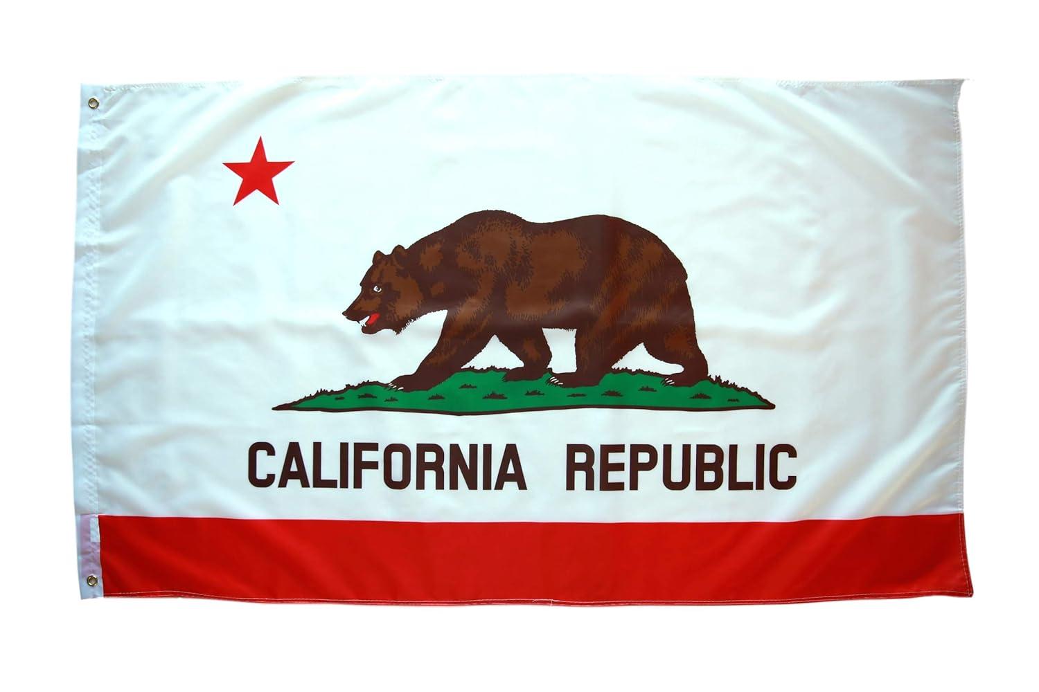 California Flag Printed Polyester Rectangular Canvas Heading Brass Grommets 3ft x 5ft