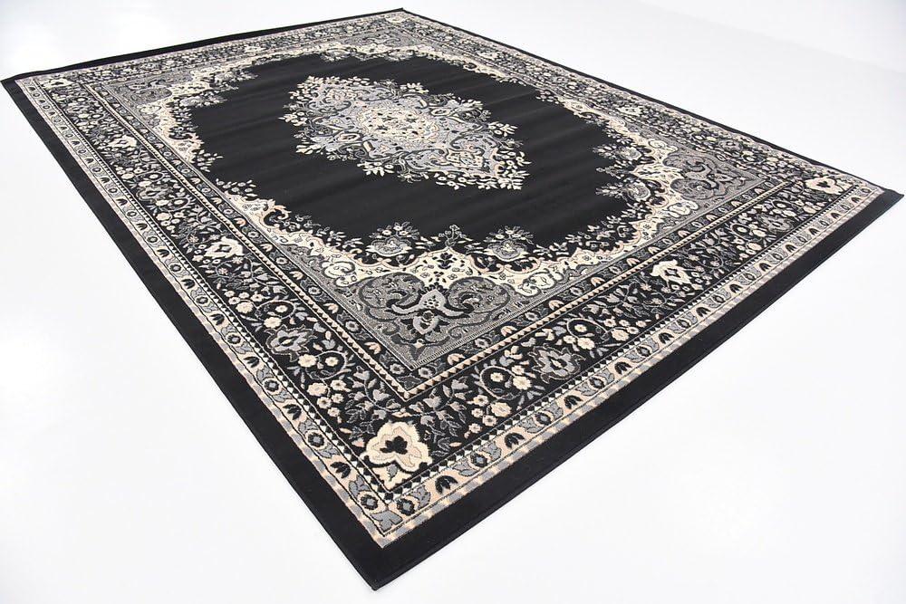 Elegant Medallion 9' x 12' Rectangular Black Synthetic Area Rug