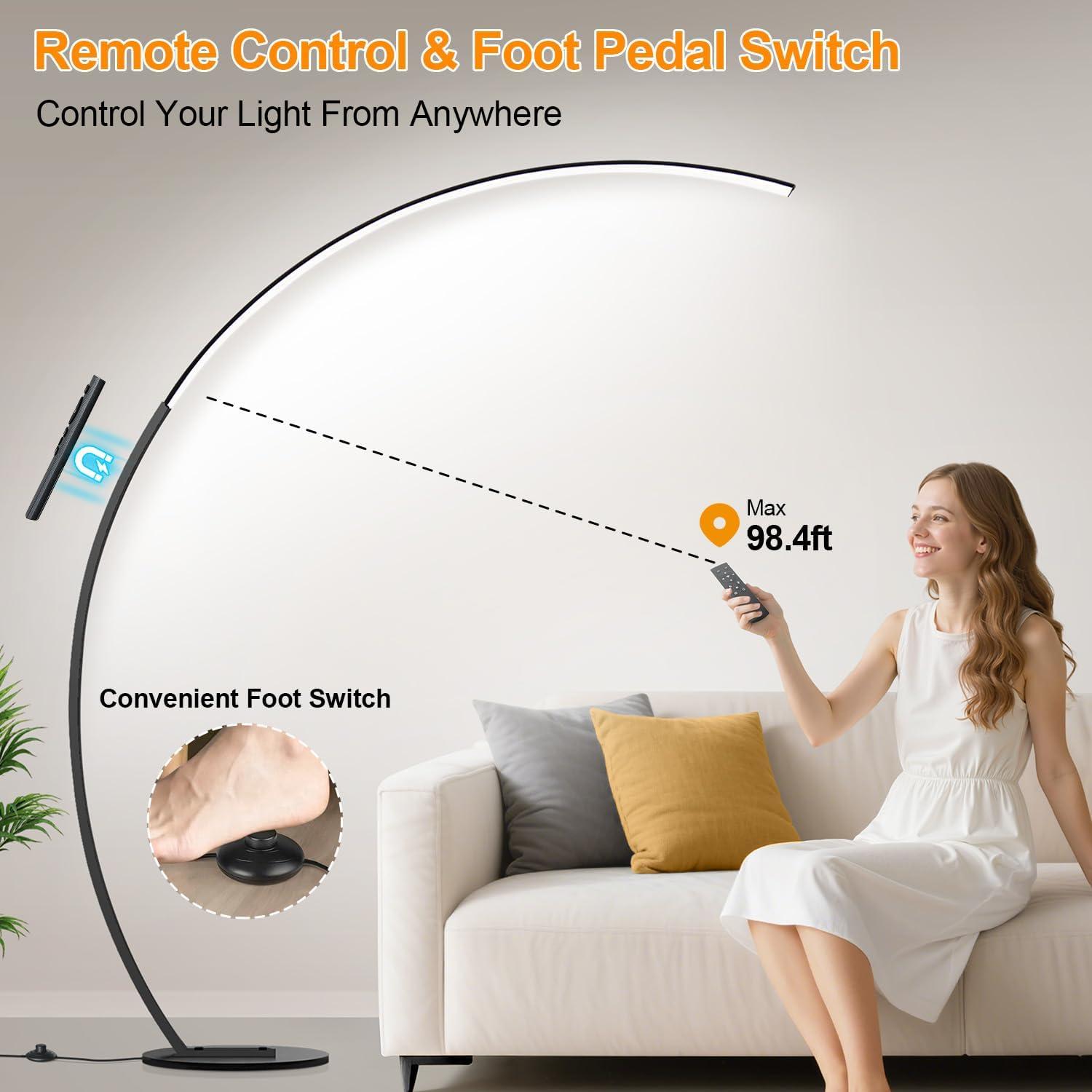 Dimmable LED Floor Lamp With 3 Color Temperatures, Ultra Bright 2000LM Arc Floor Lamps For Living Room, Modern Standing Tall Lamp With Remote Control Reading Floor Lamp For Bedroom Office Classroom