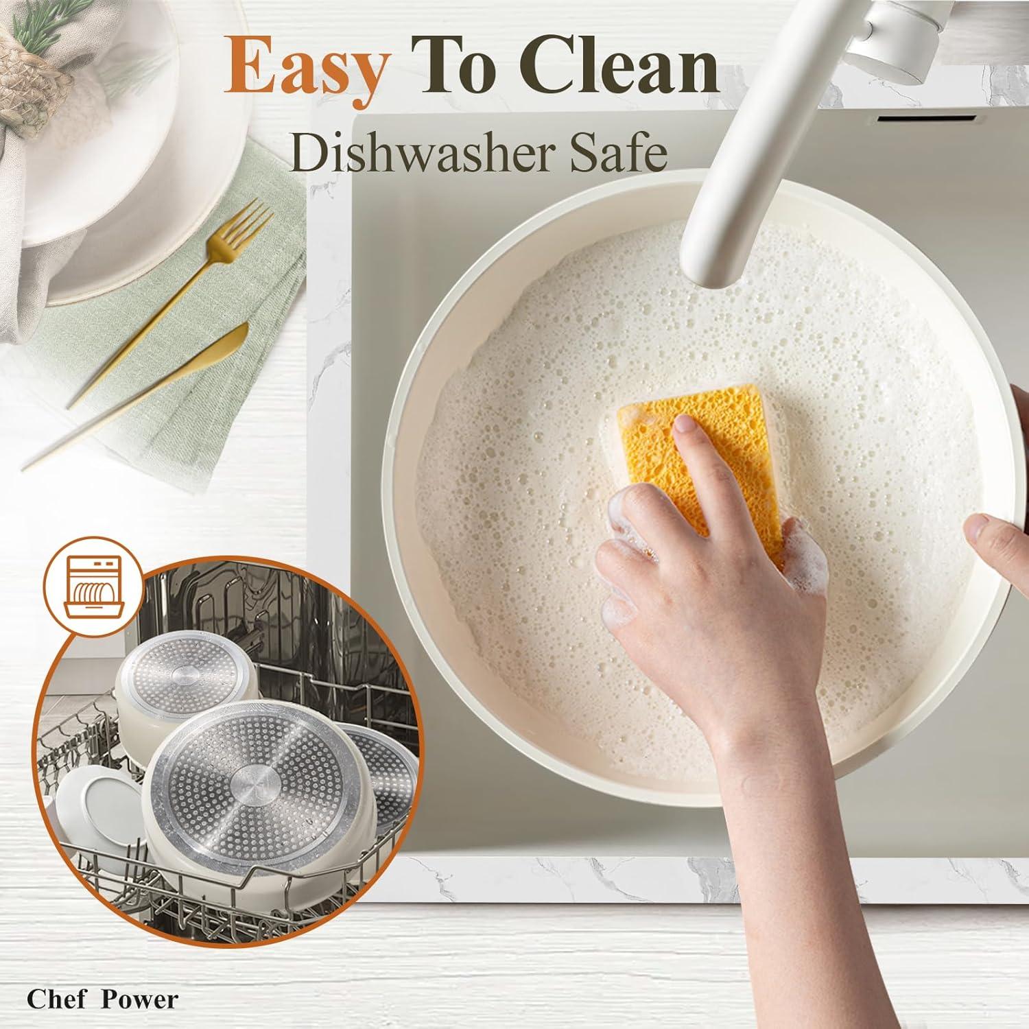 Chef Power Chef Power 19pcs Cream Cake Ceramic Nonstick Pots and Pans Set, Cookware Sets Detachable Handle