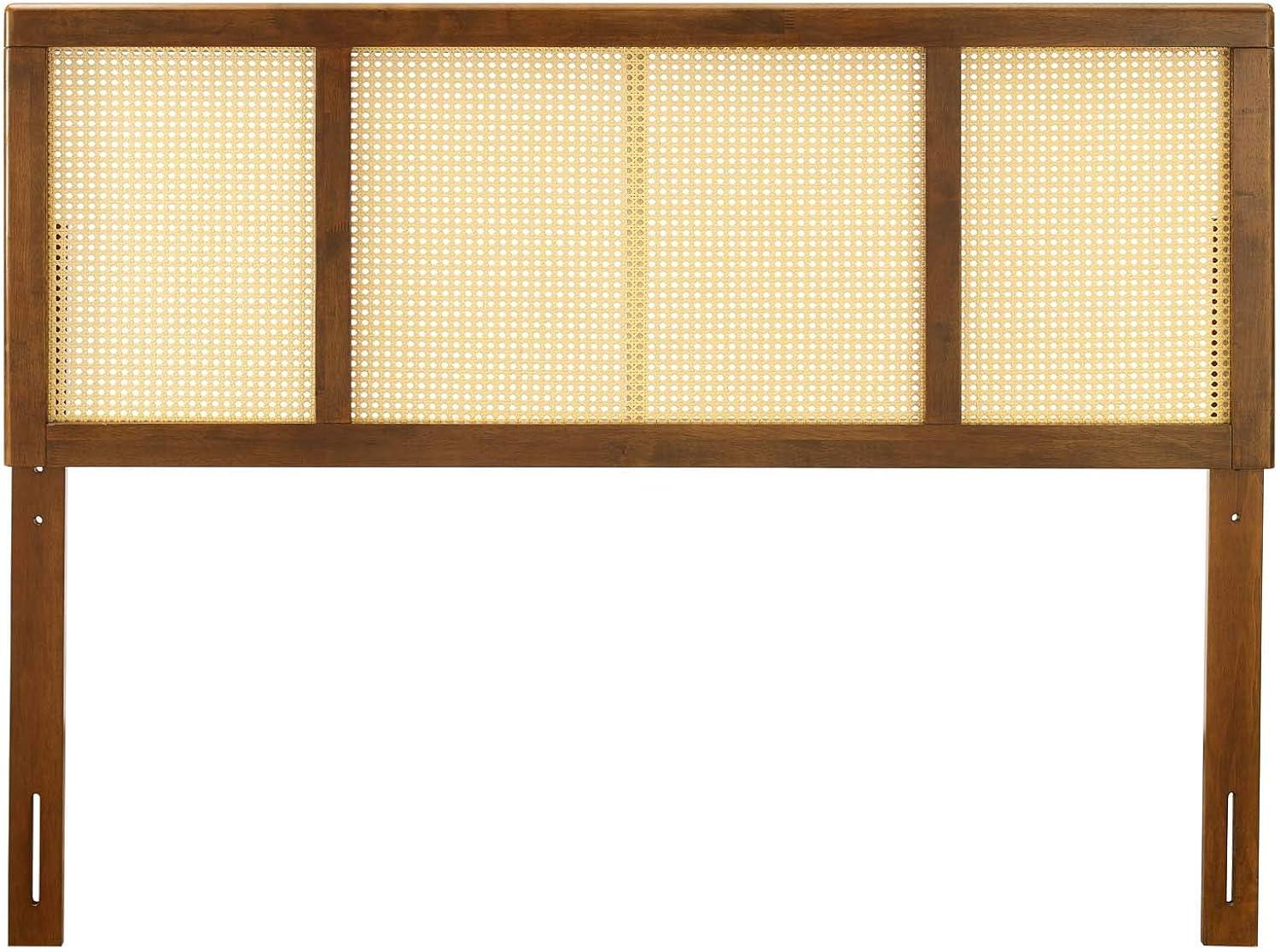 Modway Delmare Cane Headboard – King Size Woven Rattan Accent Panel with Natural Wood Frame and Mid-Century Style