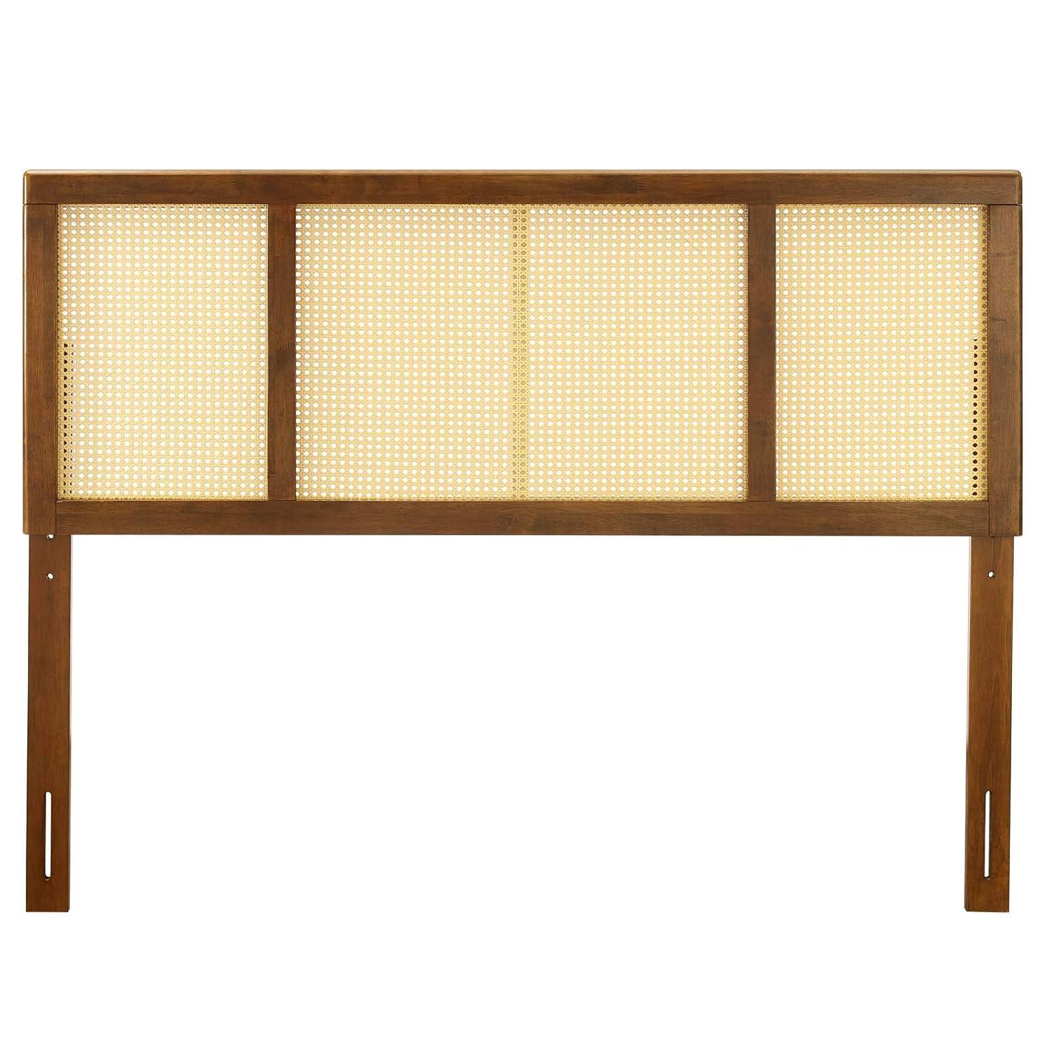 Modway Delmare Cane Headboard – King Size Woven Rattan Accent Panel with Natural Wood Frame and Mid-Century Style