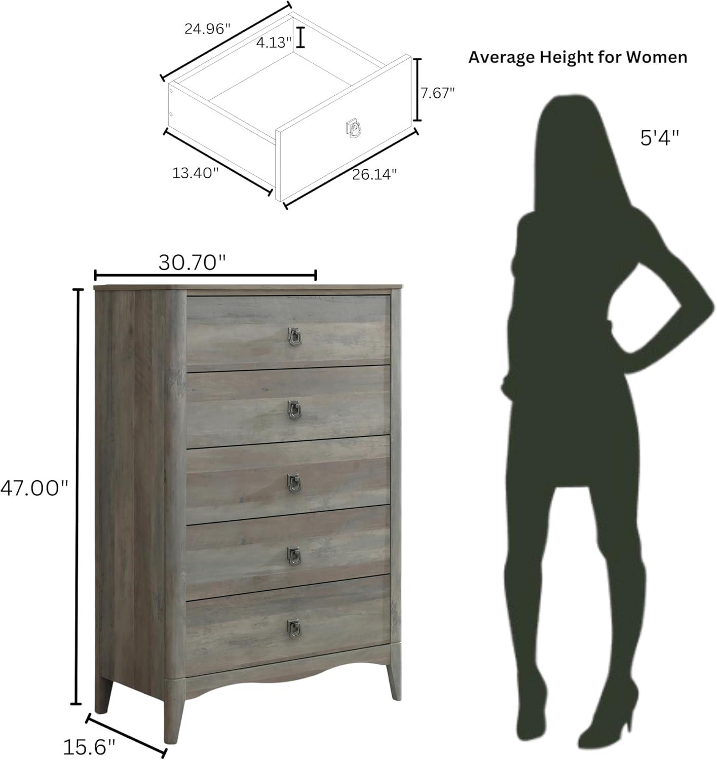 Breakwater Bay Celine 5 Drawers Dresser with Pre-Assembled Interlock and Slide, 47" Tall Modern Chest of Drawers, Wood Drawer Organizer for Bedroom, Living Room, Hallway, Entryway, Drift Wood Gray & Reviews | Wayfair