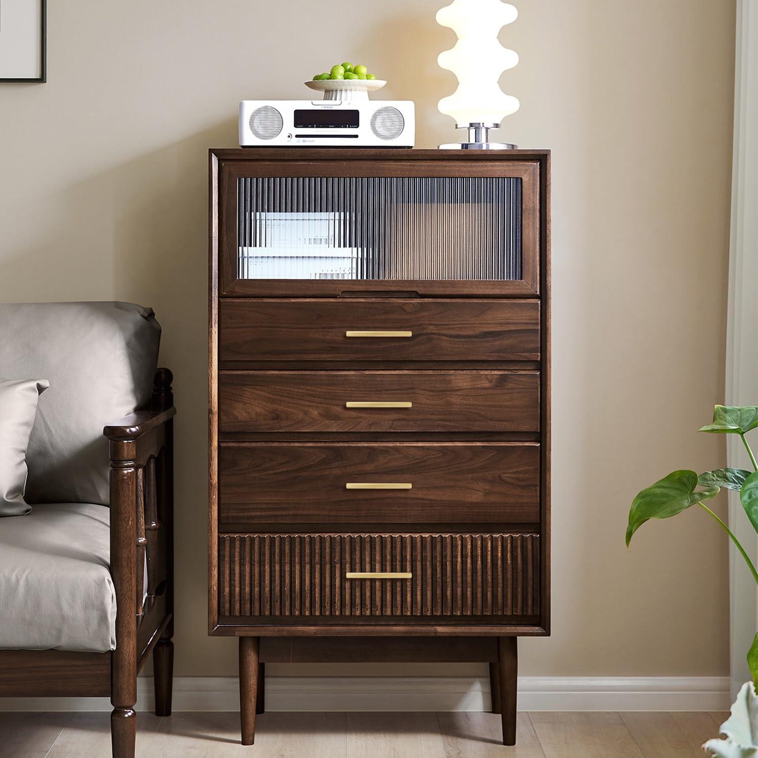 RZDEAL 4 Pcs 5 Inch Solid Brass Pull Kitchen Cabinet Handles Brushed Gold Decorative Contemporary Hexagon Bar Cabinet Pulls (Hole Centers:5.0"(128mm))