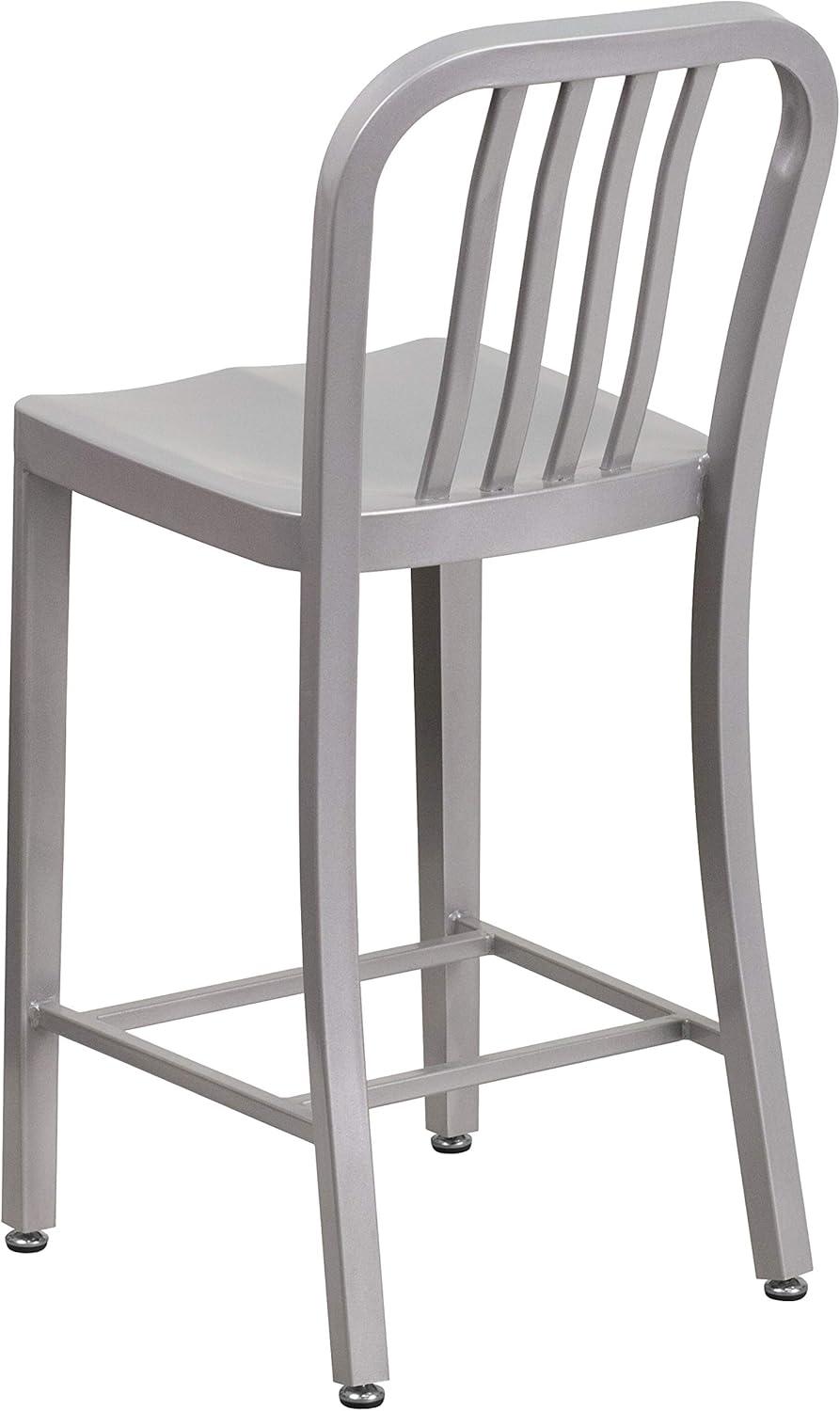 Flash Furniture 24" Commercial Grade Metal Modern Counter Height Stool with Footrest, Silver