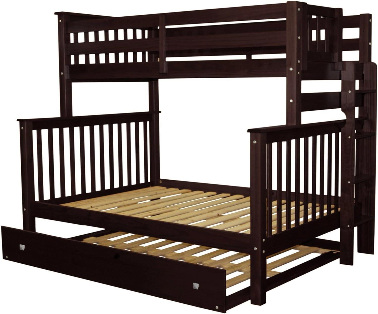 Bedz King Bunk Beds Twin over Full Mission Style with End Ladder and a Full Trundle, Dark Cherry