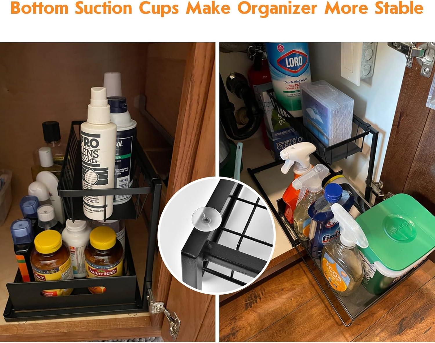Webetop Under Kitchen Sink Organizers and Storage, 2 Tier Pull Out Cabinet Organizer, Multi-Purpose Sliding Shelf Under Bathroom Drawer- 14.2L x 10.6W x 11H