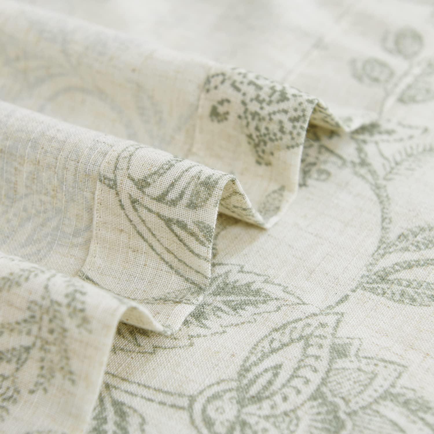 jinchan Floral Kitchen Curtains for Windows 36 Inch Linen Tier Farmhouse Cafe Curtains Country Botanic Small Window Rod Pocket Rustic Flax for Laundry Bathroom RV 2 Panels Sage Green on Beige