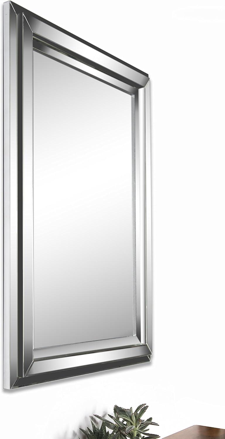 Large Silver Rectangular Frameless Vanity Mirror