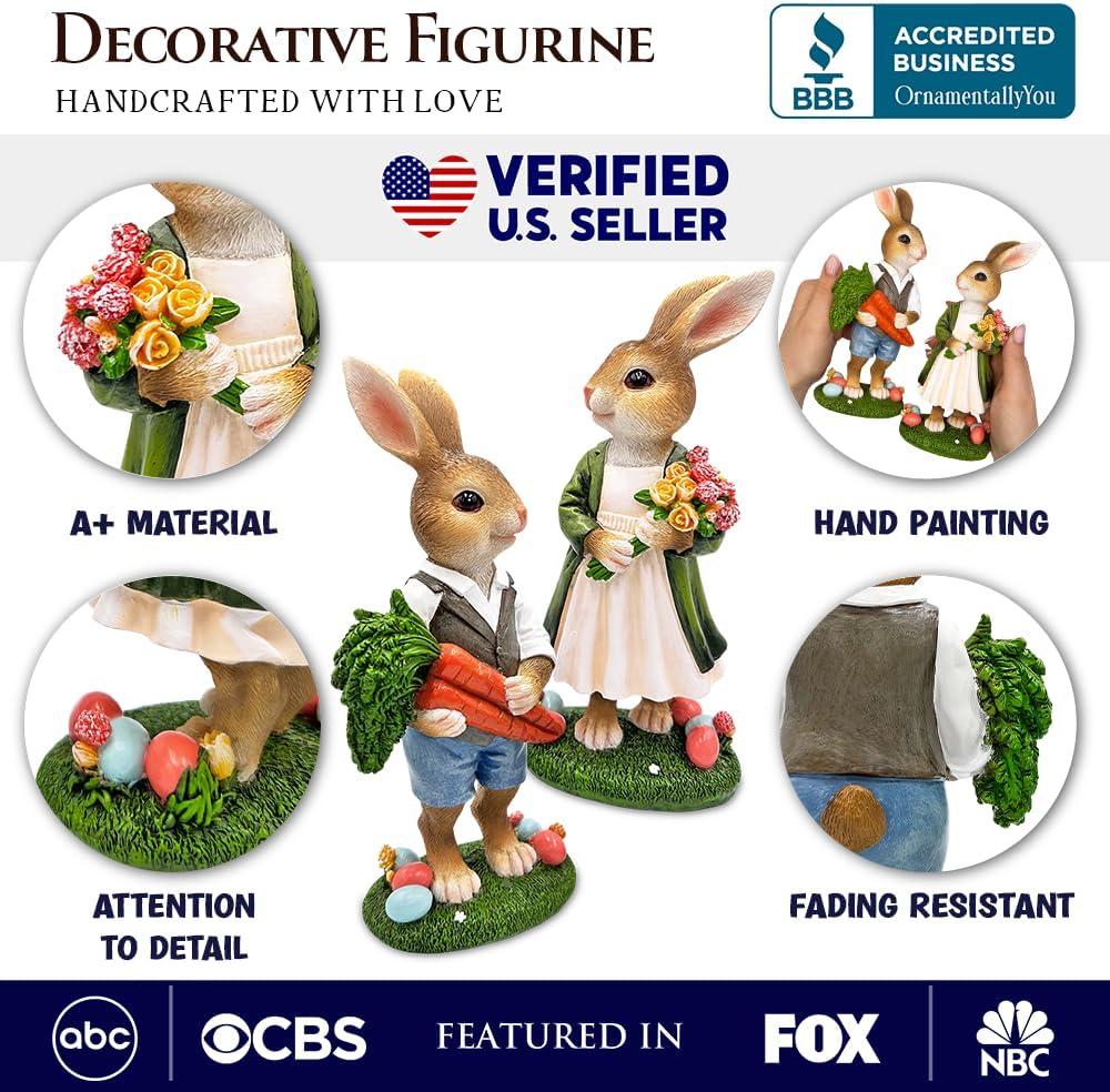 Harvest and Bloom Country Bunny Pair Figurine, 8" Rabbit Garden Statue Set| OrnamentallyYou
