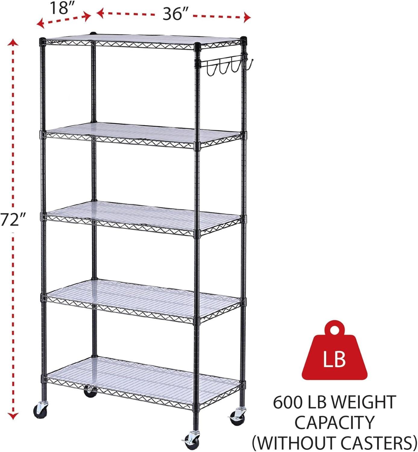 Alera 5-Shelf Wire Shelving Kit with Casters and Shelf Liners, 36w x 18d x 72h, Black Anthracite