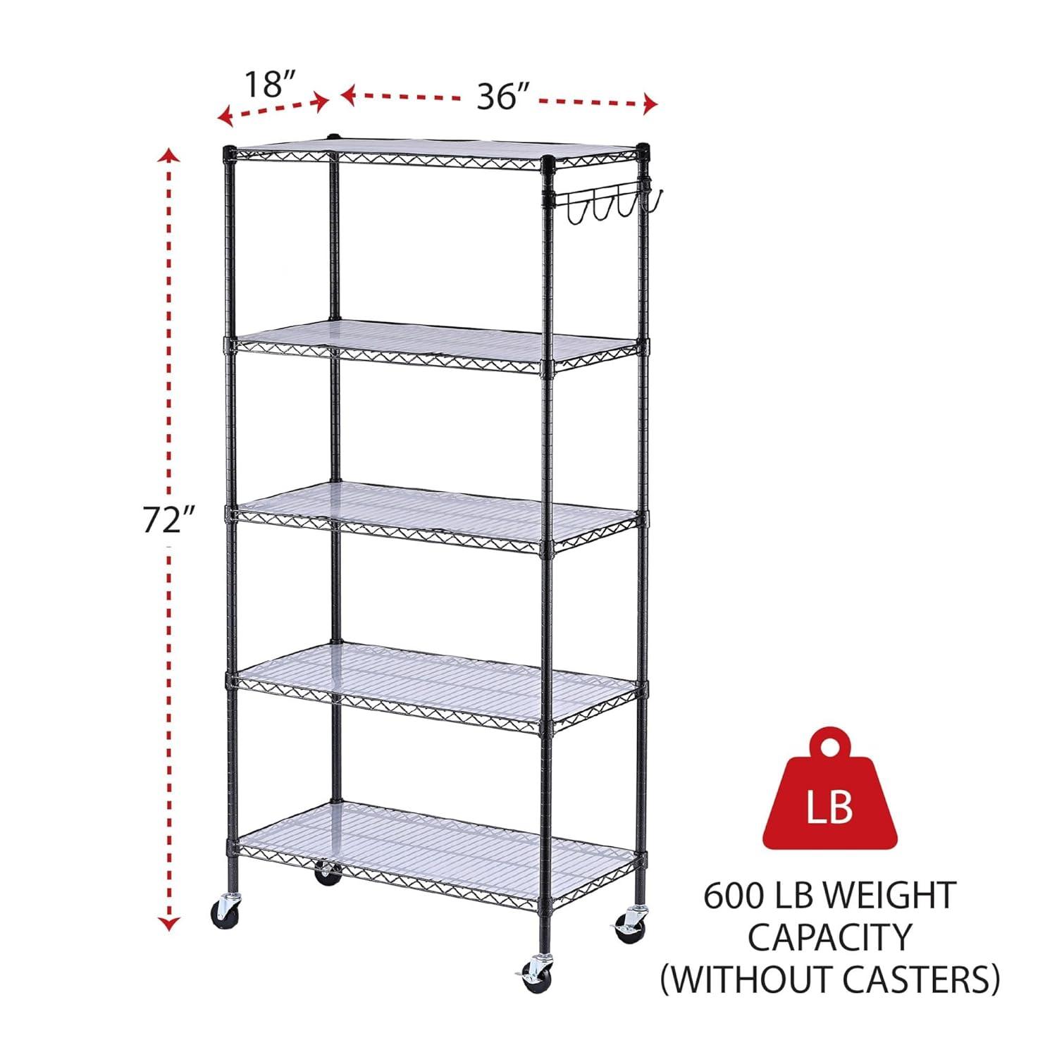 GEROBOOM 5- Wire Shelving Kit with Casters and  Liners  36w x 18d x 72h  Black Anthracite