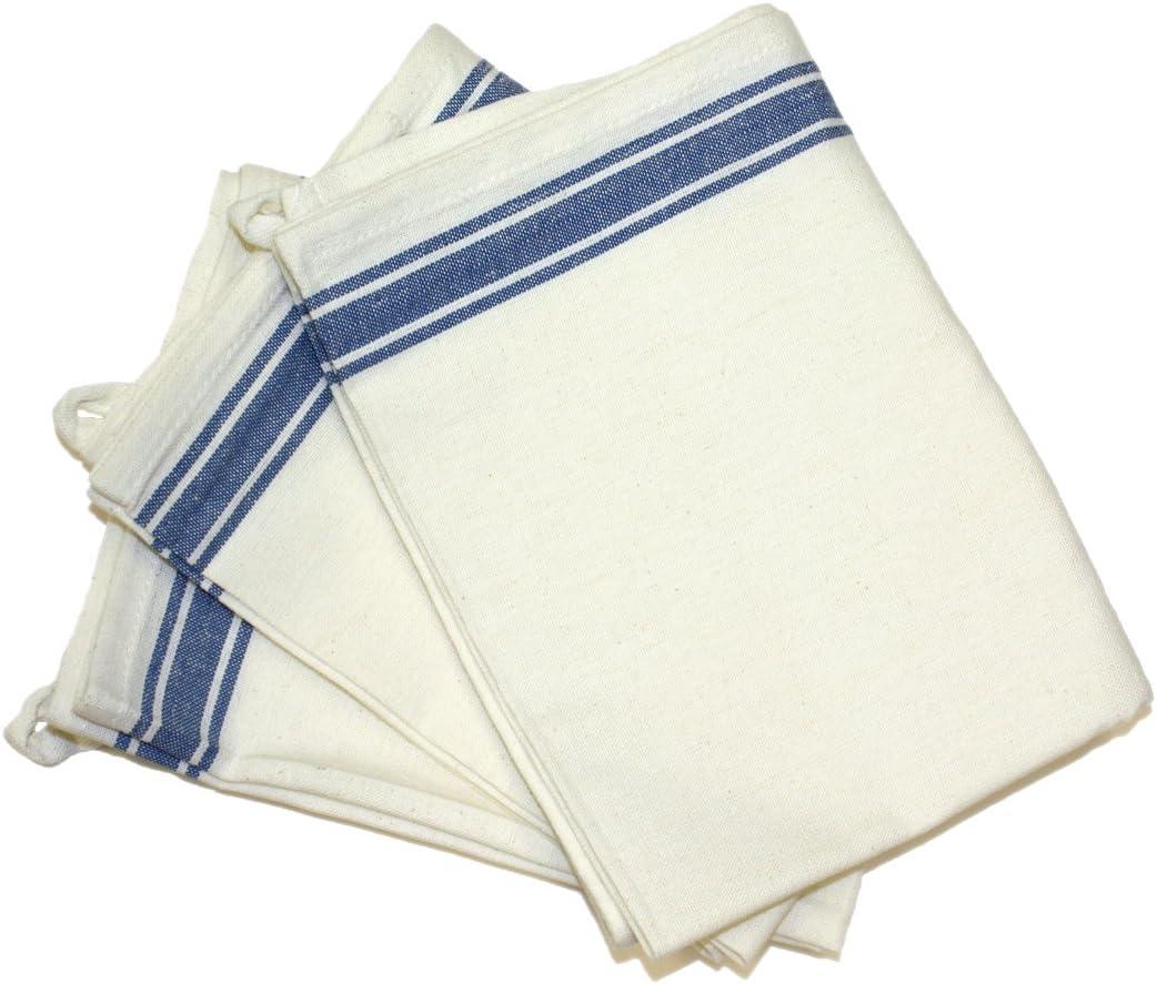 Vintage Blue Striped Cotton Kitchen Towels Set of 3