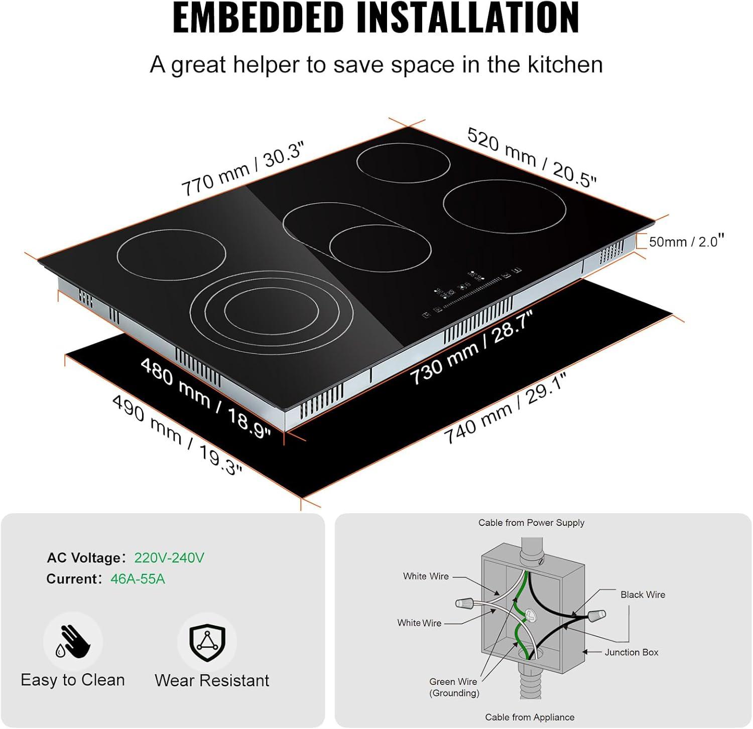 VEVOR 30" Black Electric 5 Burner Cooktop with Dual Size Power Burner