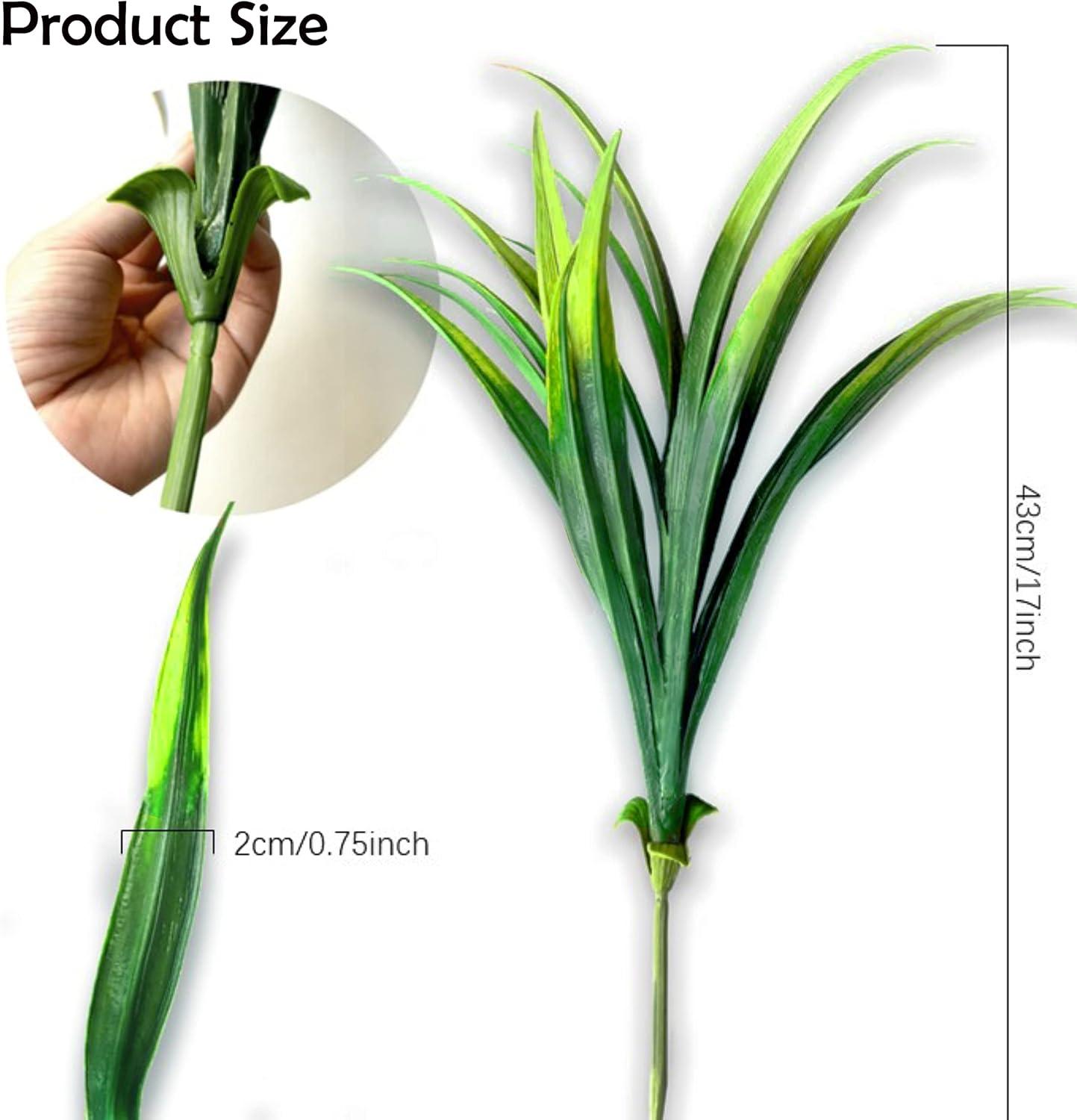 Nvzi 8 Pcs Outdoor Fake Plants UV Resistant Artificial Tall Grass Plants Faux Tropical Flowers Bushes Décor Green