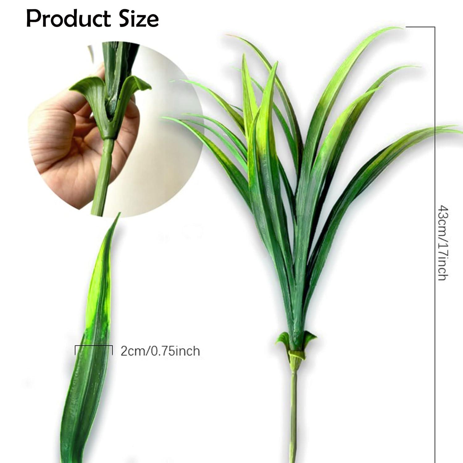 Nvzi 8 Pcs Outdoor Fake Plants UV Resistant Artificial Tall Grass Plants Faux Tropical Flowers Bushes Décor Green