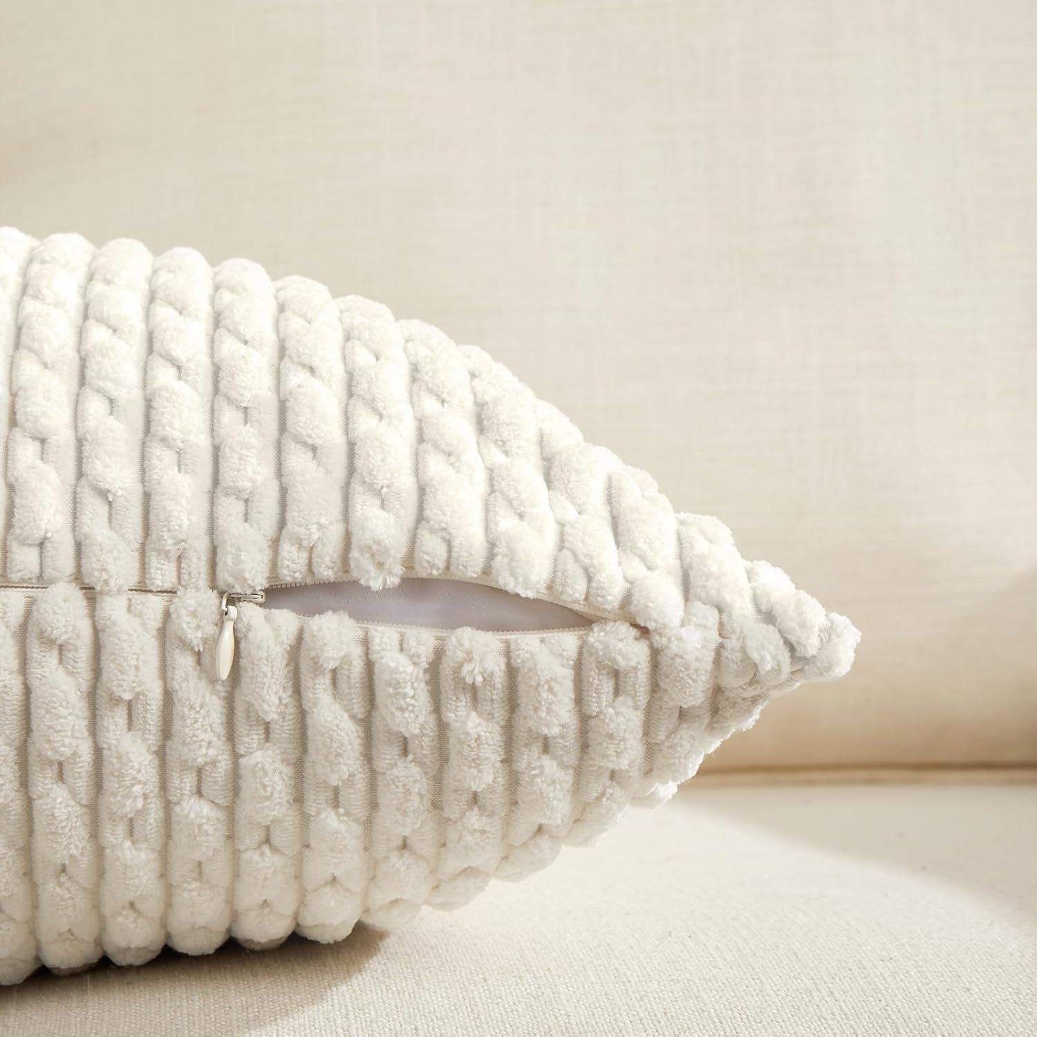Boho Sage Green Striped Corduroy Pillow Covers - Set of 2 | Farmhouse Rectangle Cushion Cases for Sofa Couch Bed | Soft Decorative Throw Pillowcases - 12x20 Inch Home Decor
