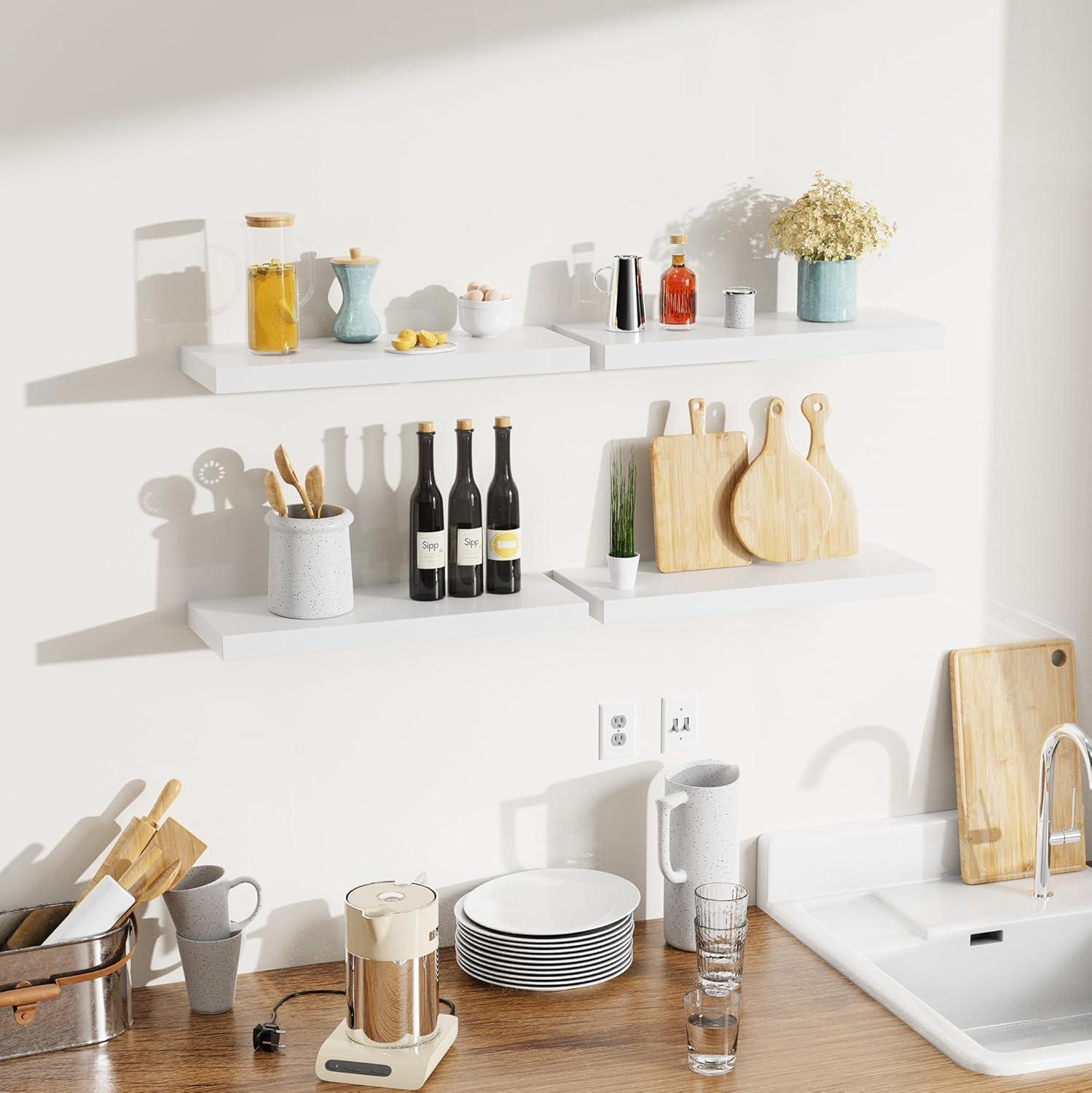 Sorbus 4 Pack Wall Mounted Floating Shelves - for storage and displaying showpieces, home decor items, and other prized possessions (White)