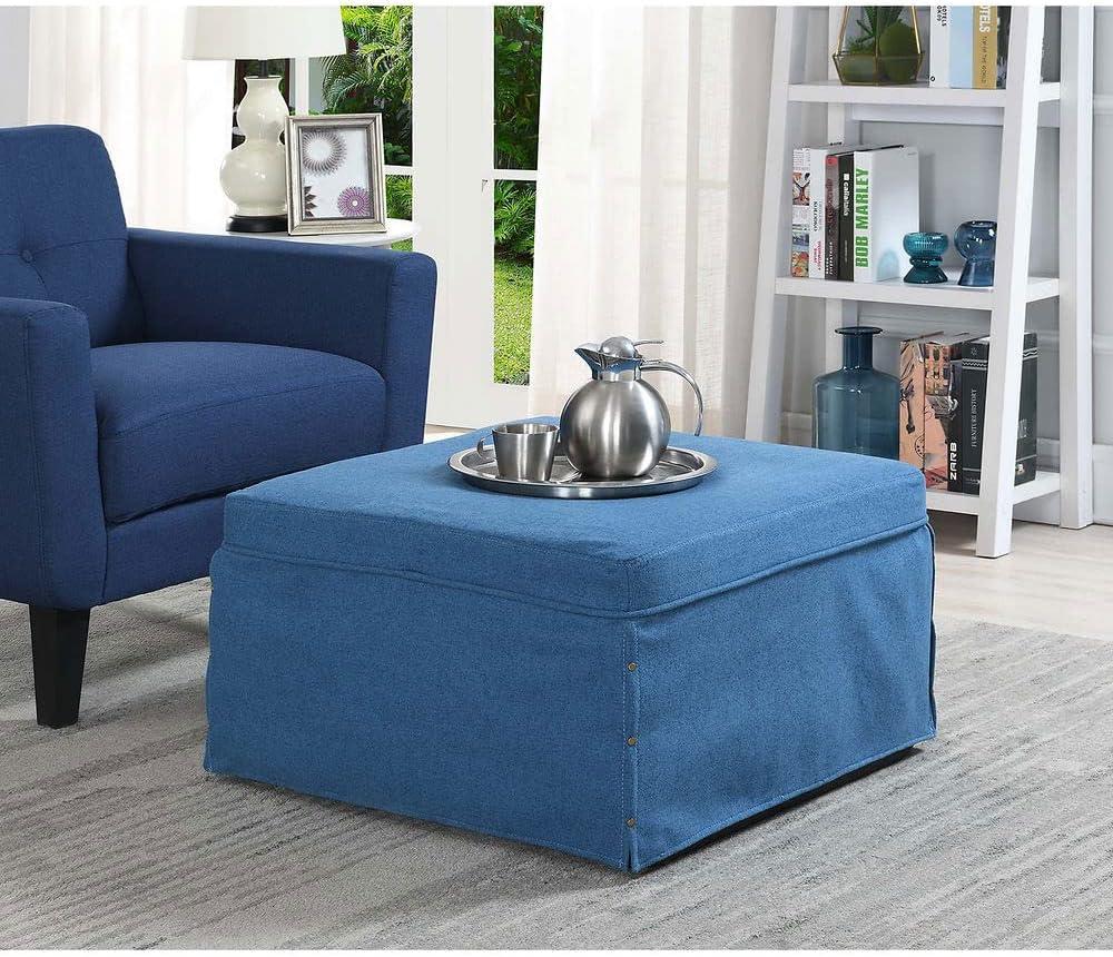 Soft Blue Fabric Convertible Ottoman Twin Bed with Metal Frame