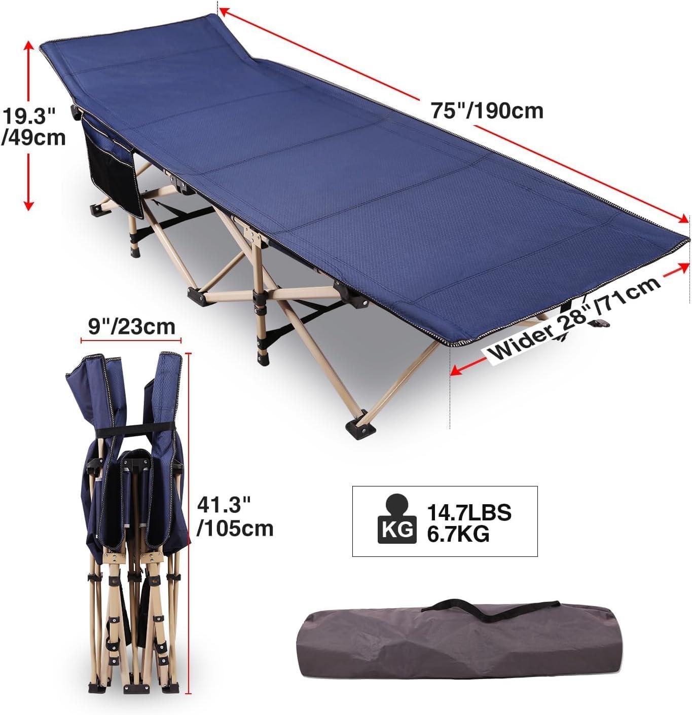LIFETIME FLOORING LLC Oversized Camping Cots For Adults 500Lbs, Extra Wide Tall Sleeping Cots Heavy Duty,  Cots Portable For Outdoor Indoor Office