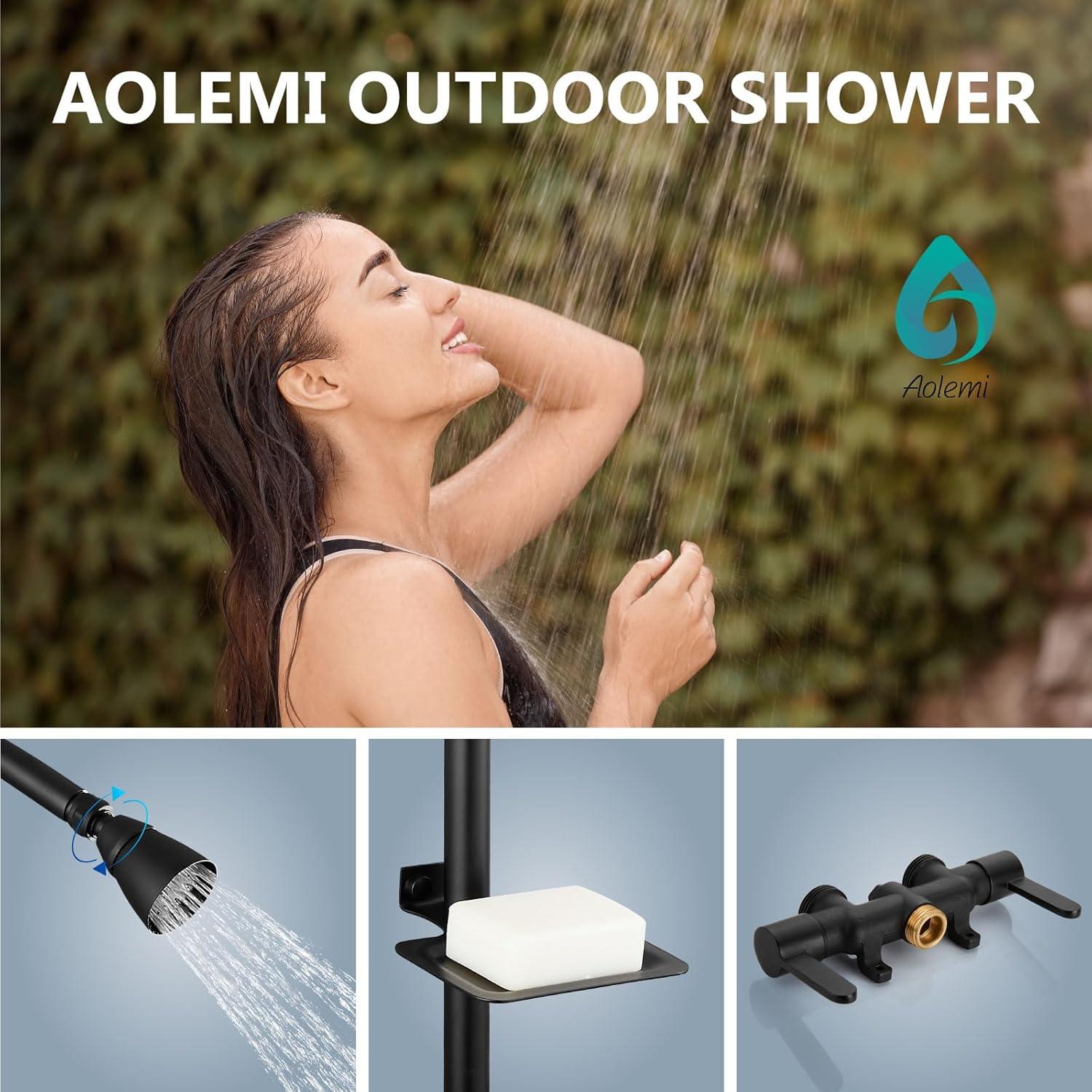 Outdoor Shower Kit,Outdoor Shower Fixtures Faucet System with Brass Showerhead,Double Handle Exposed Shower with Brass Mix Valve,6 Inch Center with Soap Dish,Pipe Upward,Polish Chrome