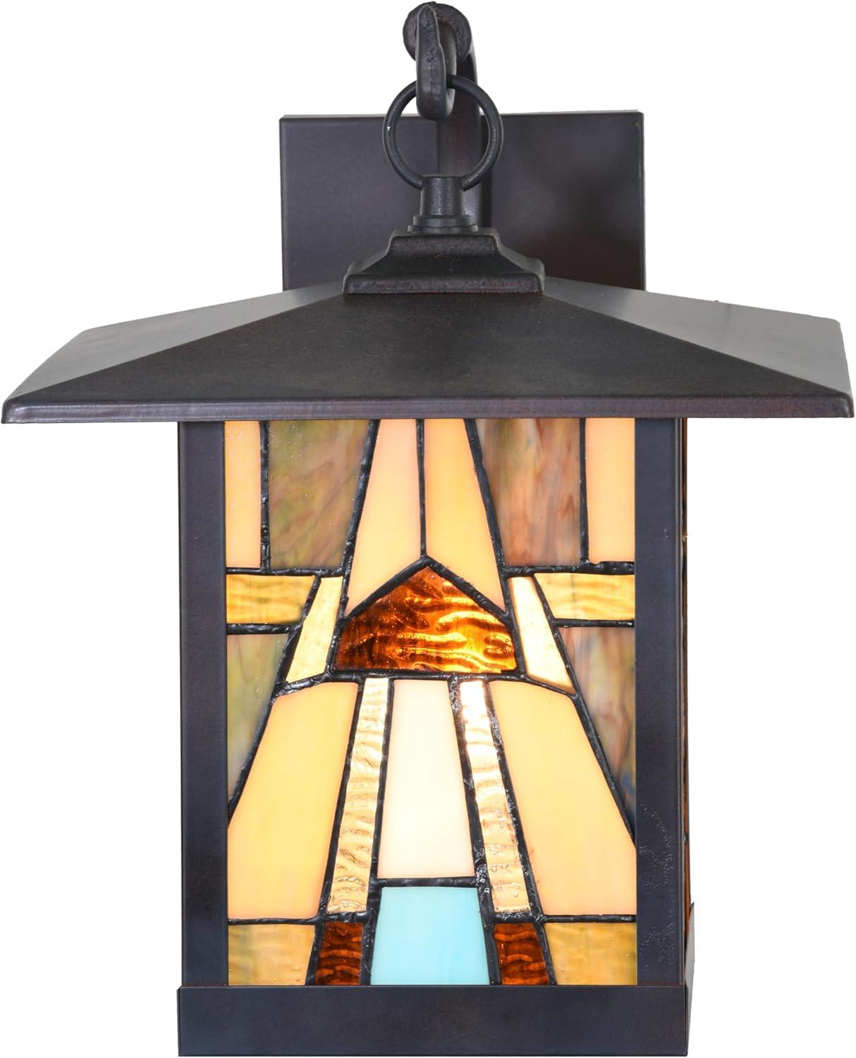 11.75" 1-Light Mona Mission Style Outdoor Wall Lantern Sconce Bronze - River of Goods: Stained Glass, ETL Listed, Weather-Resistant