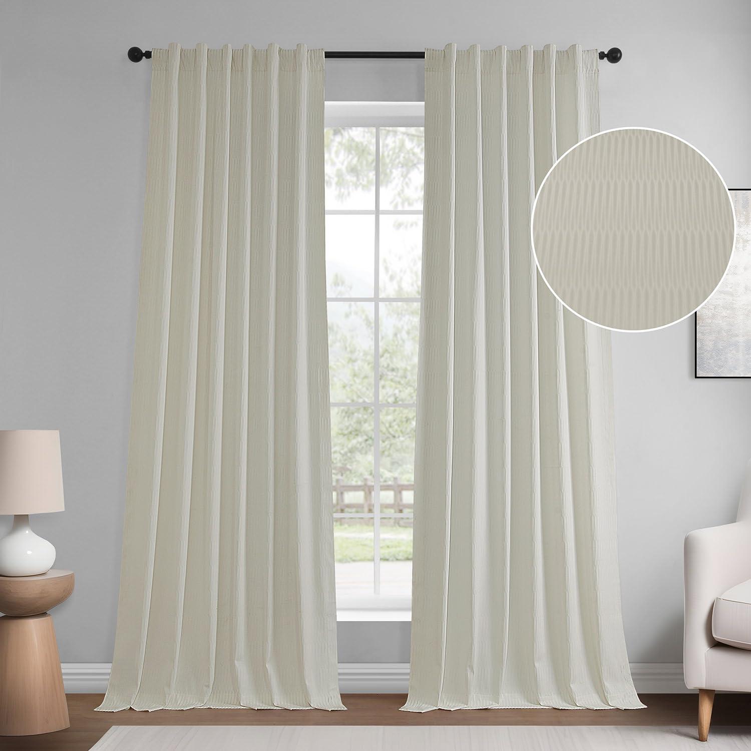 HPD Half Price Drapes Lounge Embossed Velvet Curtains 108 Inches Long Room Darkening Curtain for Bedroom and Living Room (1 Panel), 50W x 108L, Ivory
