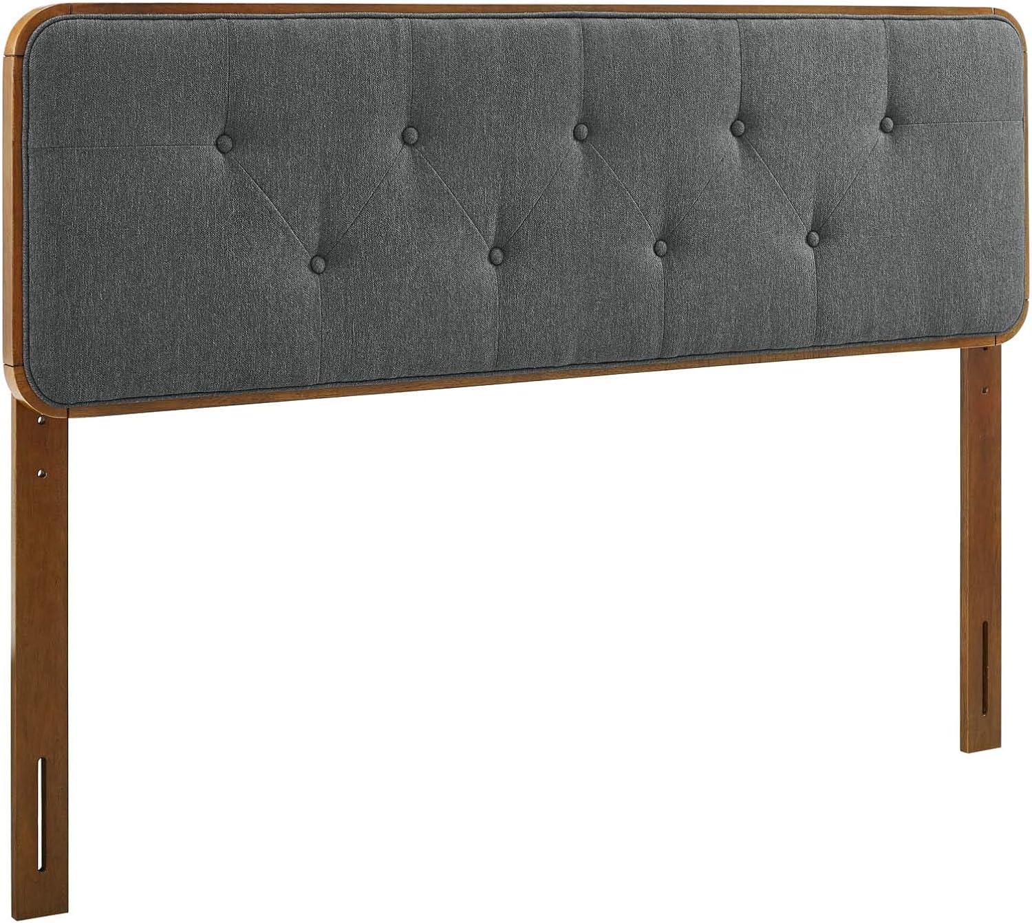 Gray Tufted Upholstered Full Headboard with Rubberwood Frame