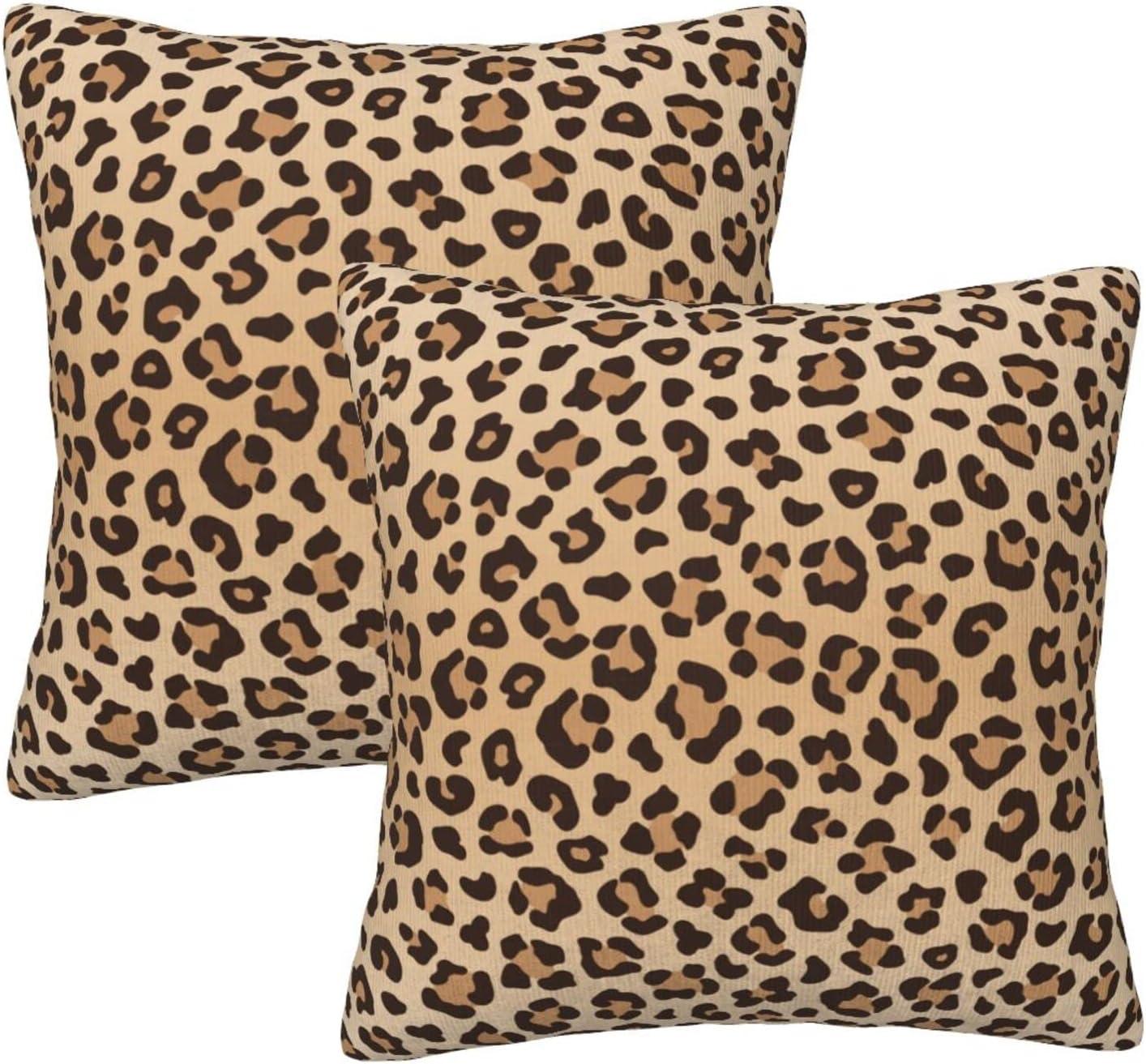 Leopard Print Polyester 18x18 Inch Throw Pillow Covers Set