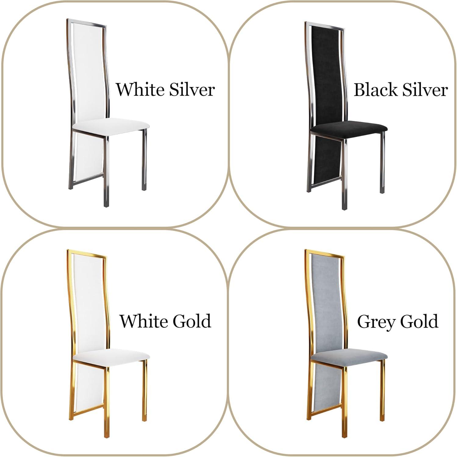 MIFI White Velvet Dining Chairs Set of 2, High-back , Kitchen & Dining Room Chairs , Sillas De Comedor ,Fabric Upholstered, Silver Chrome Metal Legs (White, 2 Pcs)
