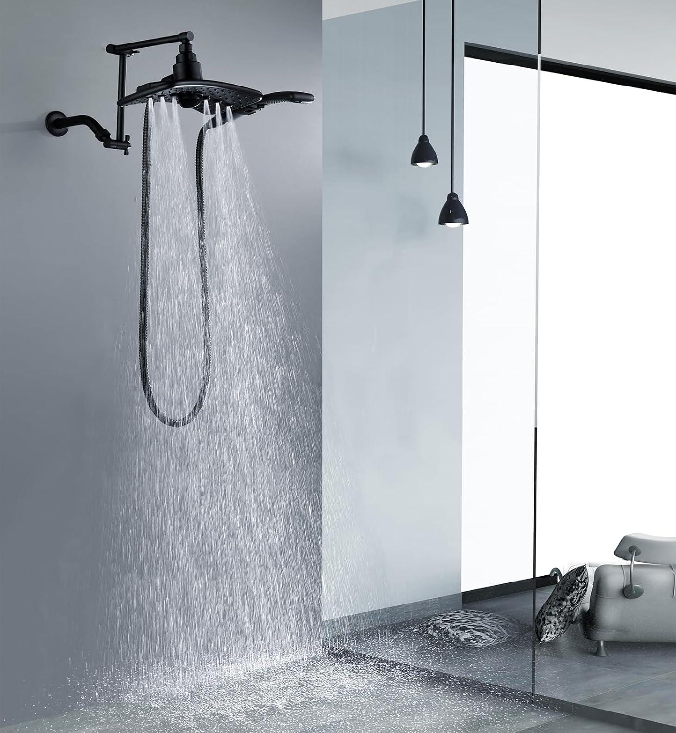 Bright Showers Brass Shower Arm Extender for Rain and Handheld Shower Head, 14 inch Universal Shower Head Extension Arm, Adjustable Height & Angle, Oil-Rubbed Bronze