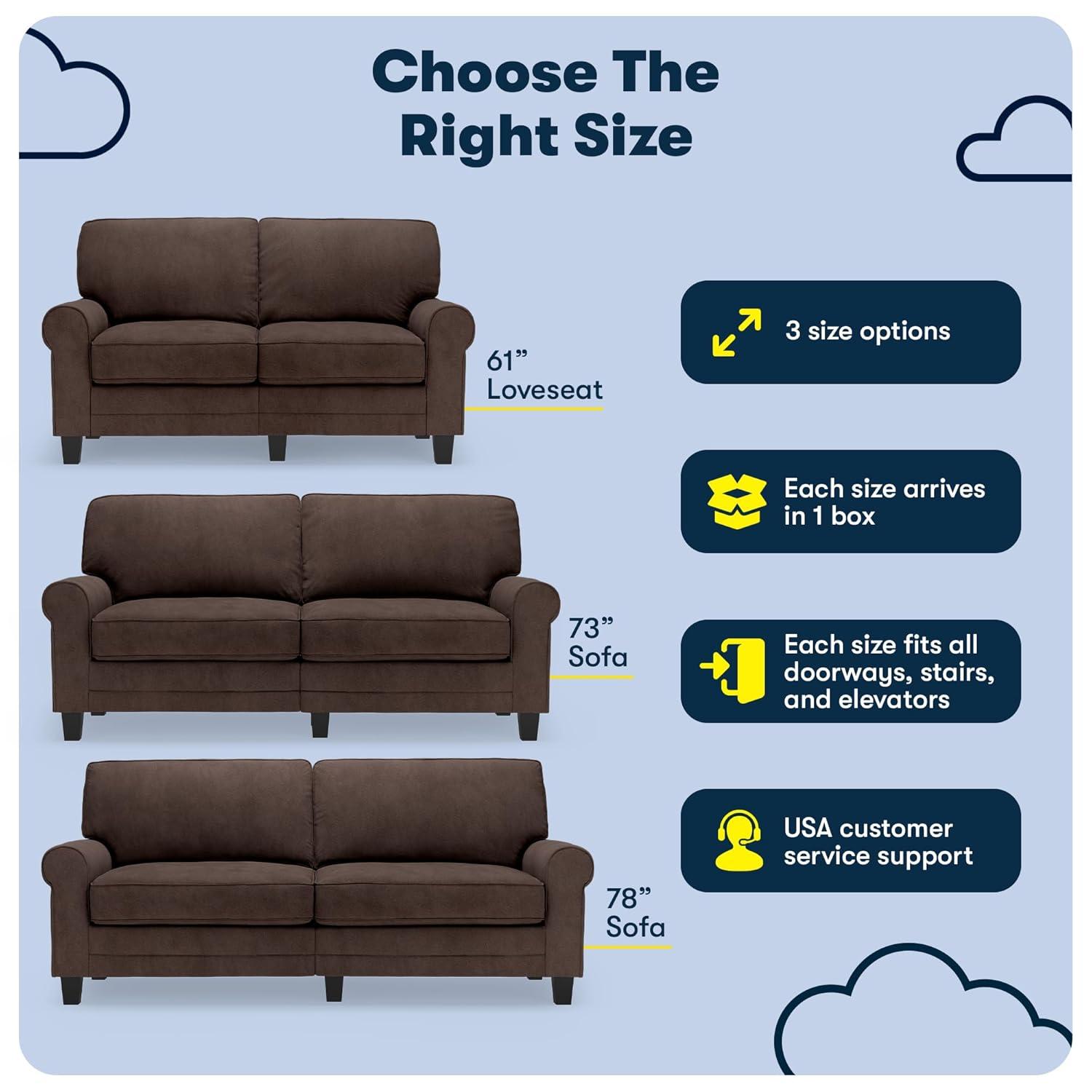 Serta Copenhagen 78" Rolled Arm Sofa, Easy Care Fabric, Soft Pillow Back, Pocket Coil Seat Cushions