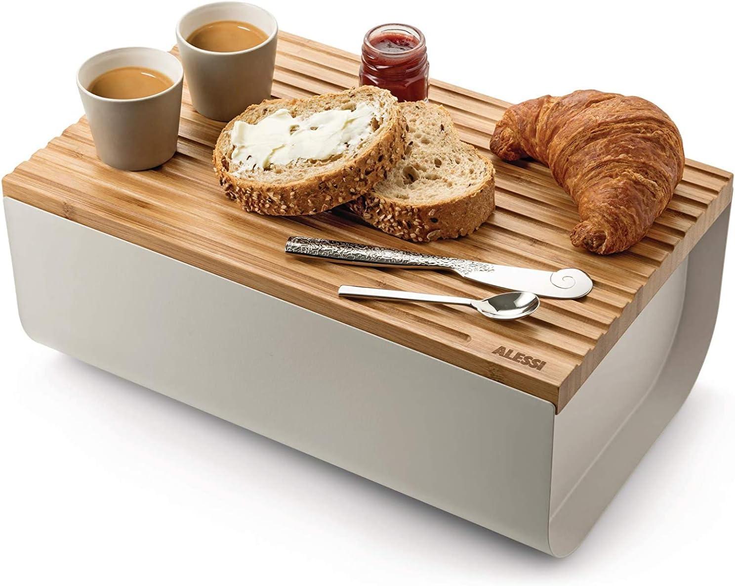 Warm Gray Steel Bread Box with Bamboo Cutting Board