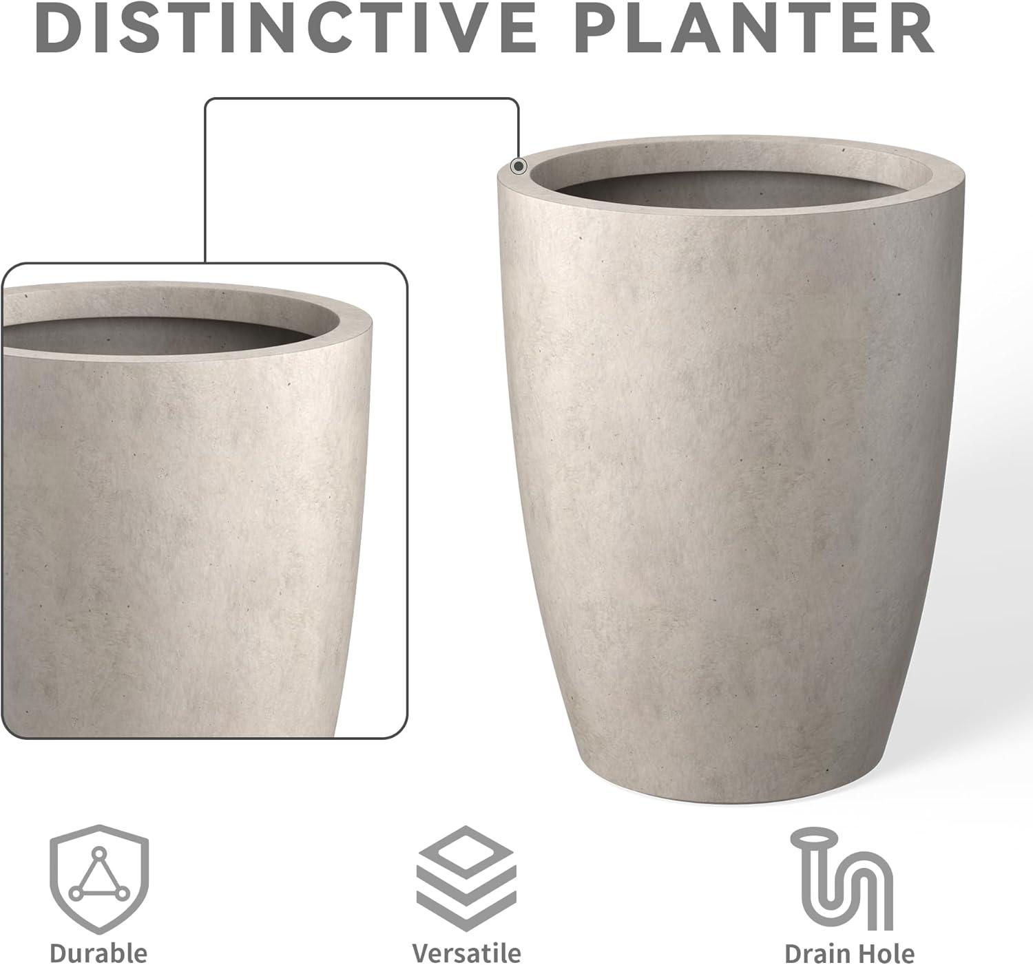 Weathered Gray Tall Round Concrete Planters Set of 3