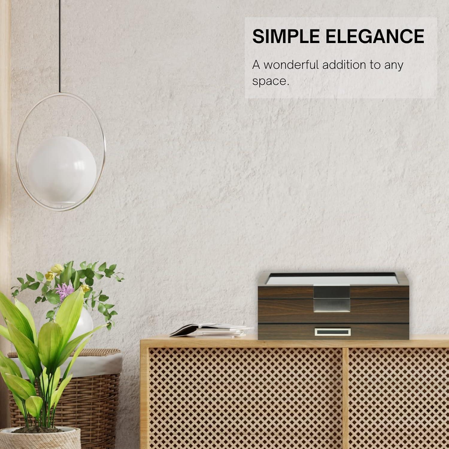 Multi-Purpose Drawer, Sunglasses and Jewelry Box Wooden Storage Organizer with Saddle Brown Leather (Coffee Lover)